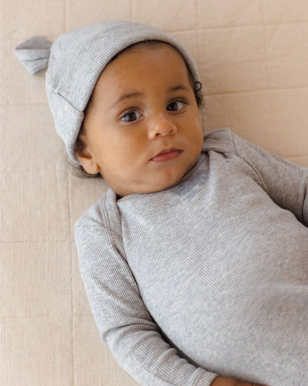 Knotted Baby Gown + Hat - Dusty Blue
