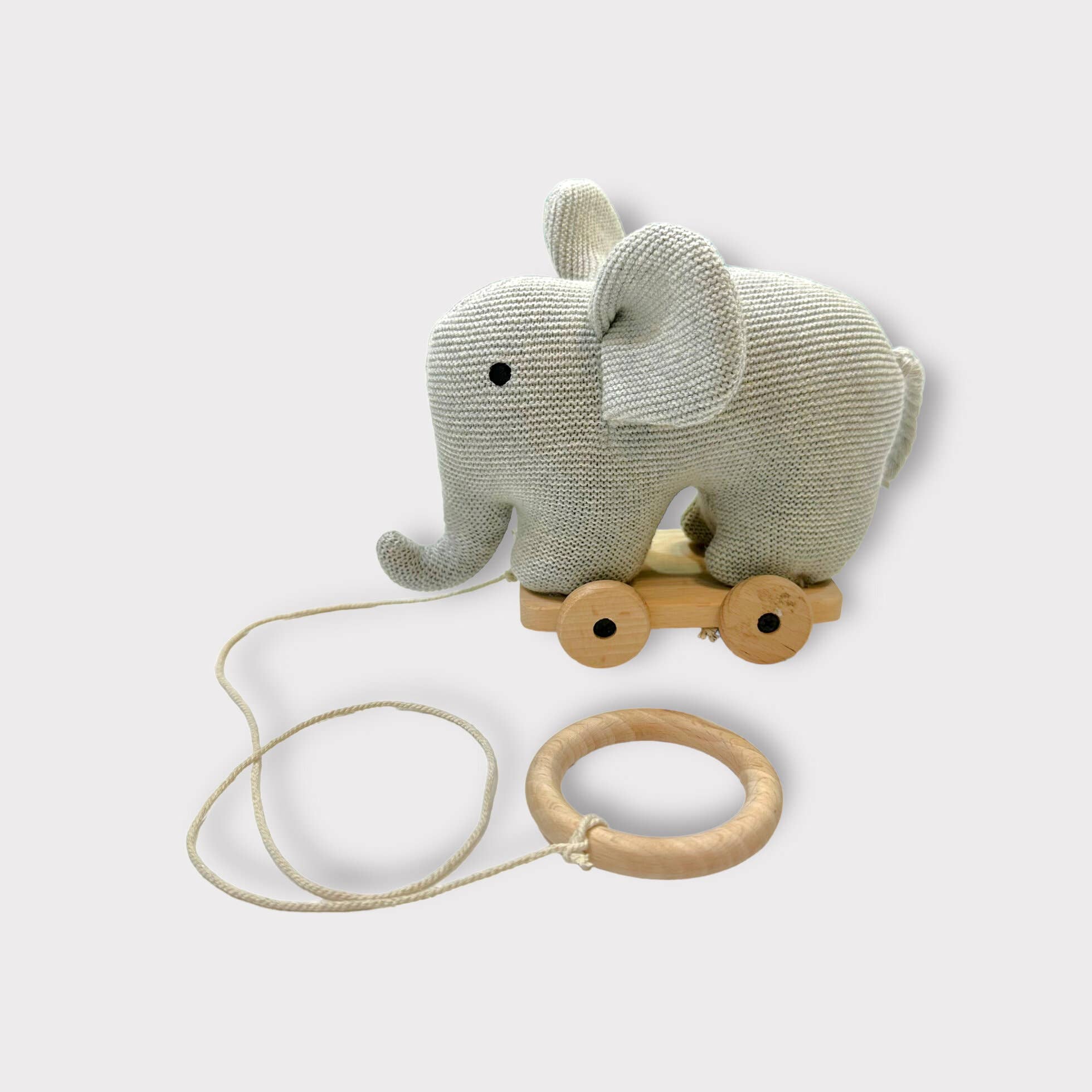 Stuffed Elephant Pull Cart Baby Toy - Organic Knit : Grey Heather