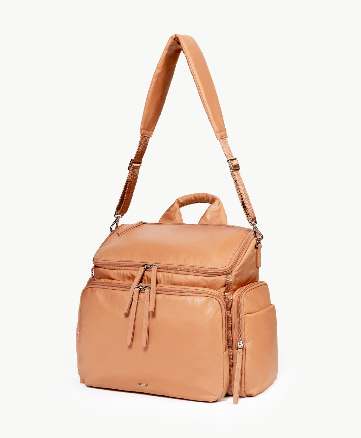 Caraa Baby Bag Large in Mocha Mousse with its crossbody strap
