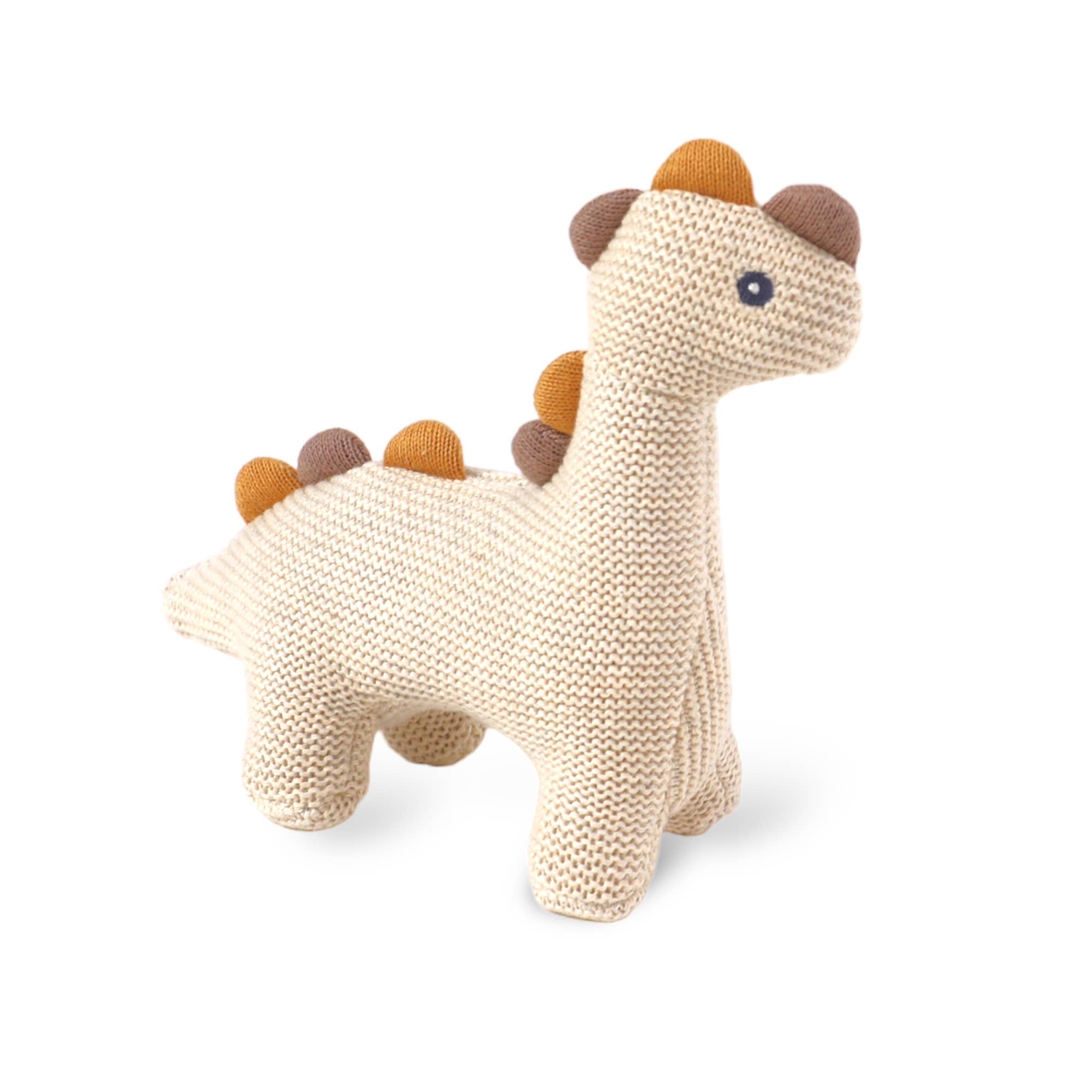 Dino Knit Stuffed Animal Soft Baby Toy (Organic Cotton): Natural Heather