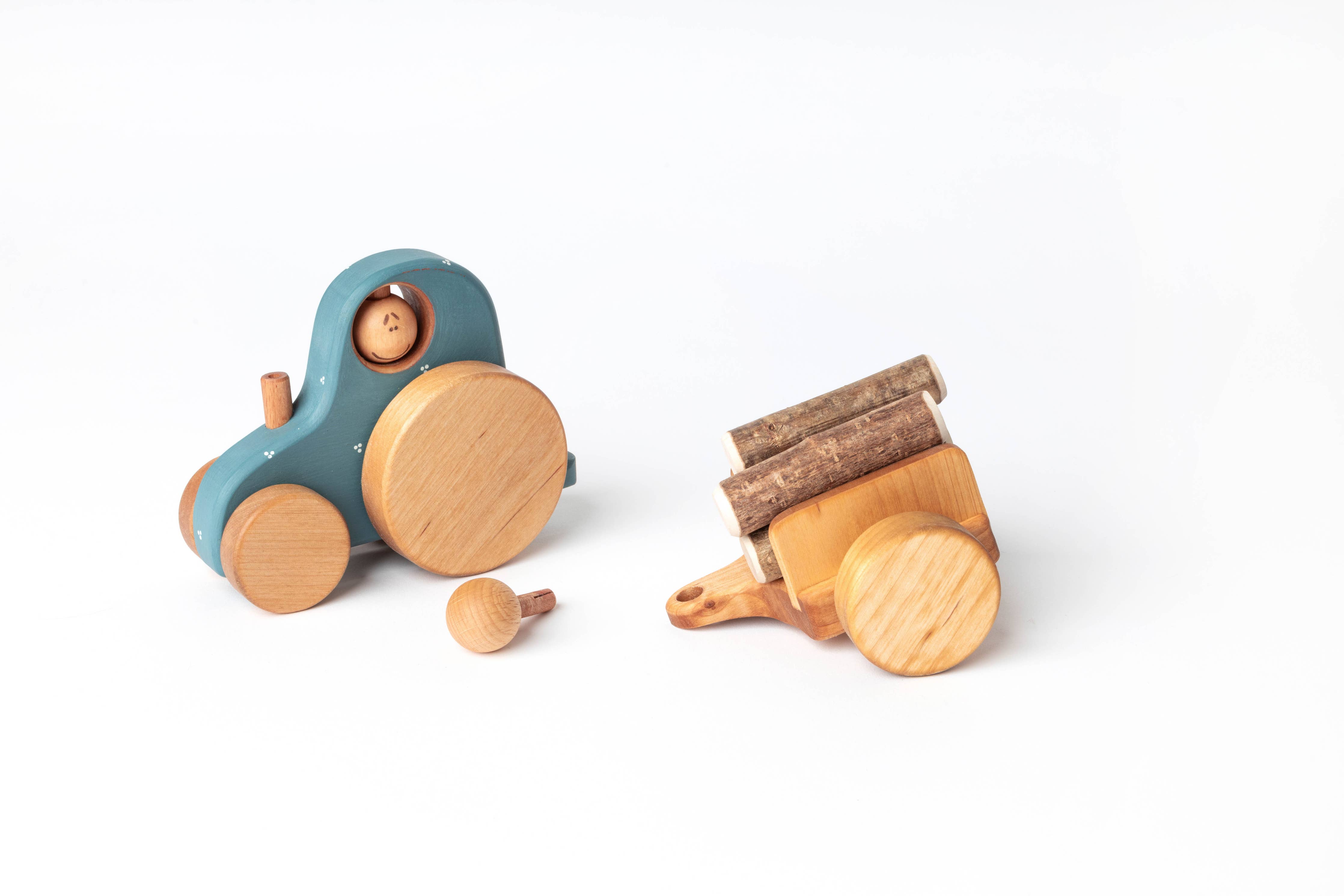 Handmade Wooden Toy, a Tractor: Moody Blue