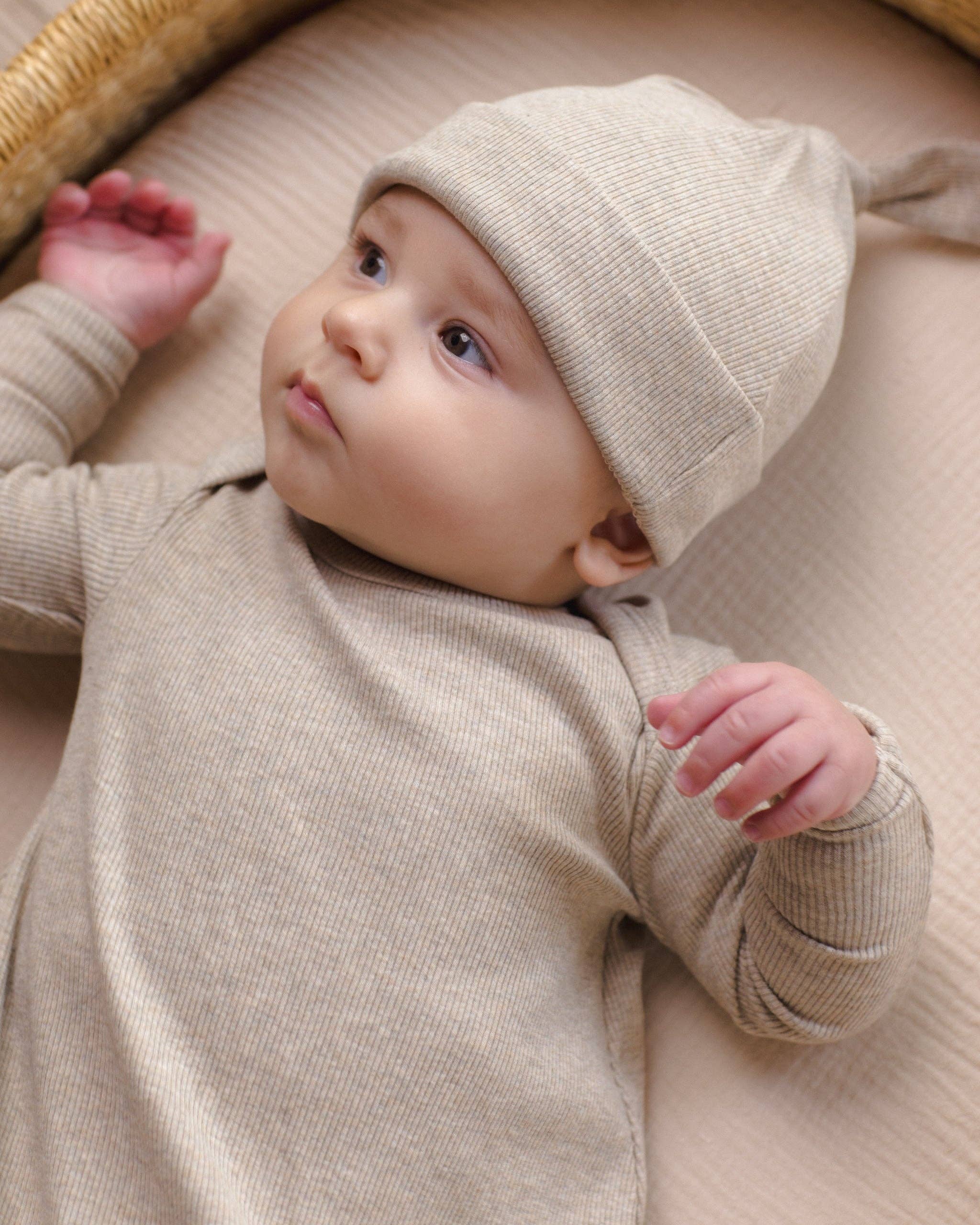 Knotted Baby Gown + Hat - Oatmeal