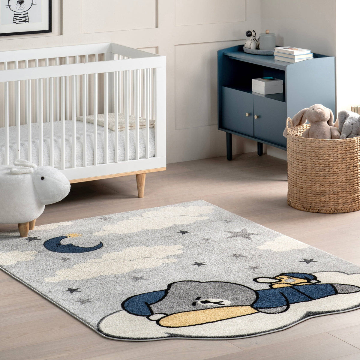 Ryder Sleeping Bear Kids Area Rug: Light Grey - Rectangle 8' x 10'
