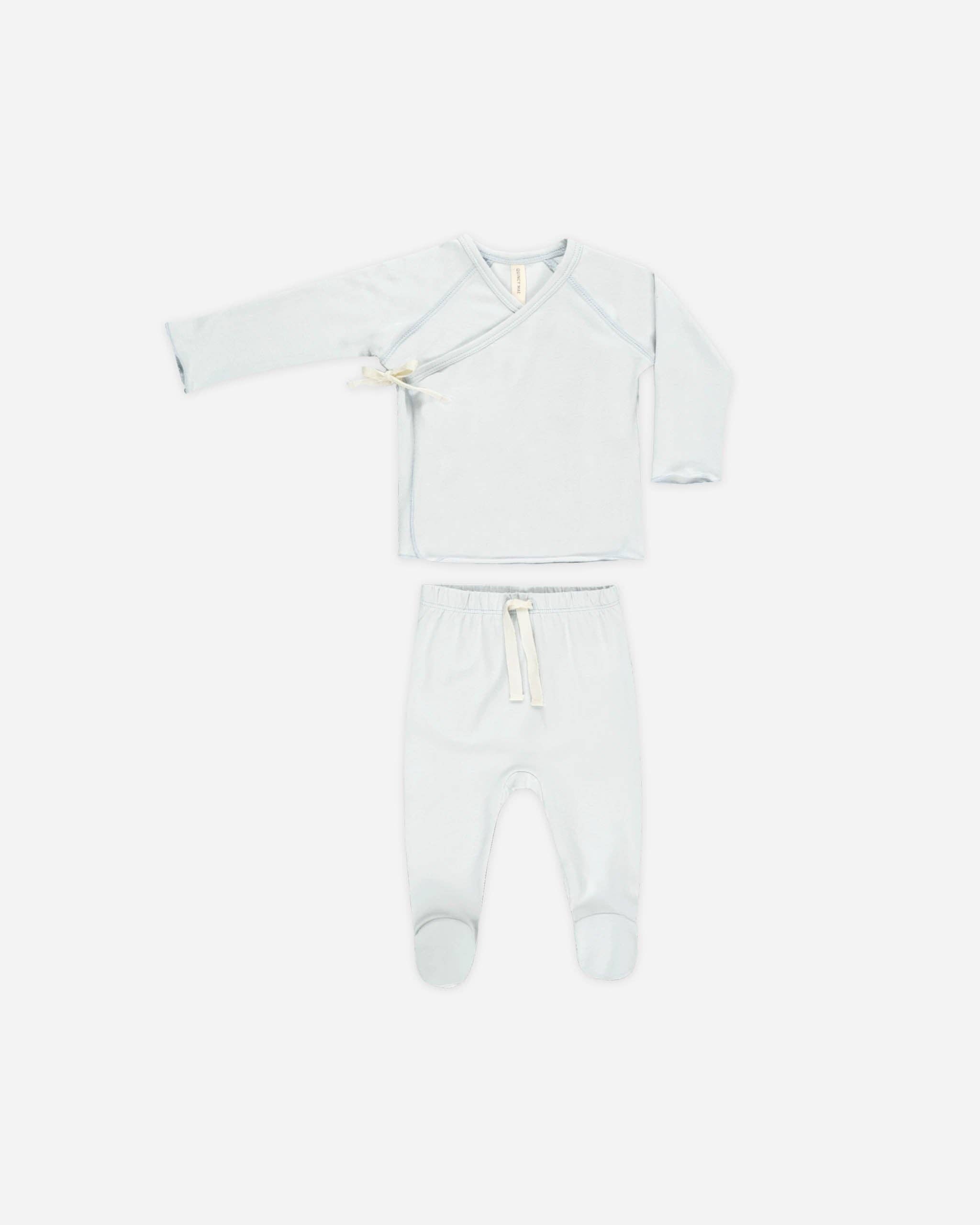 Wrap Top + Footed Pant Set - Fog
