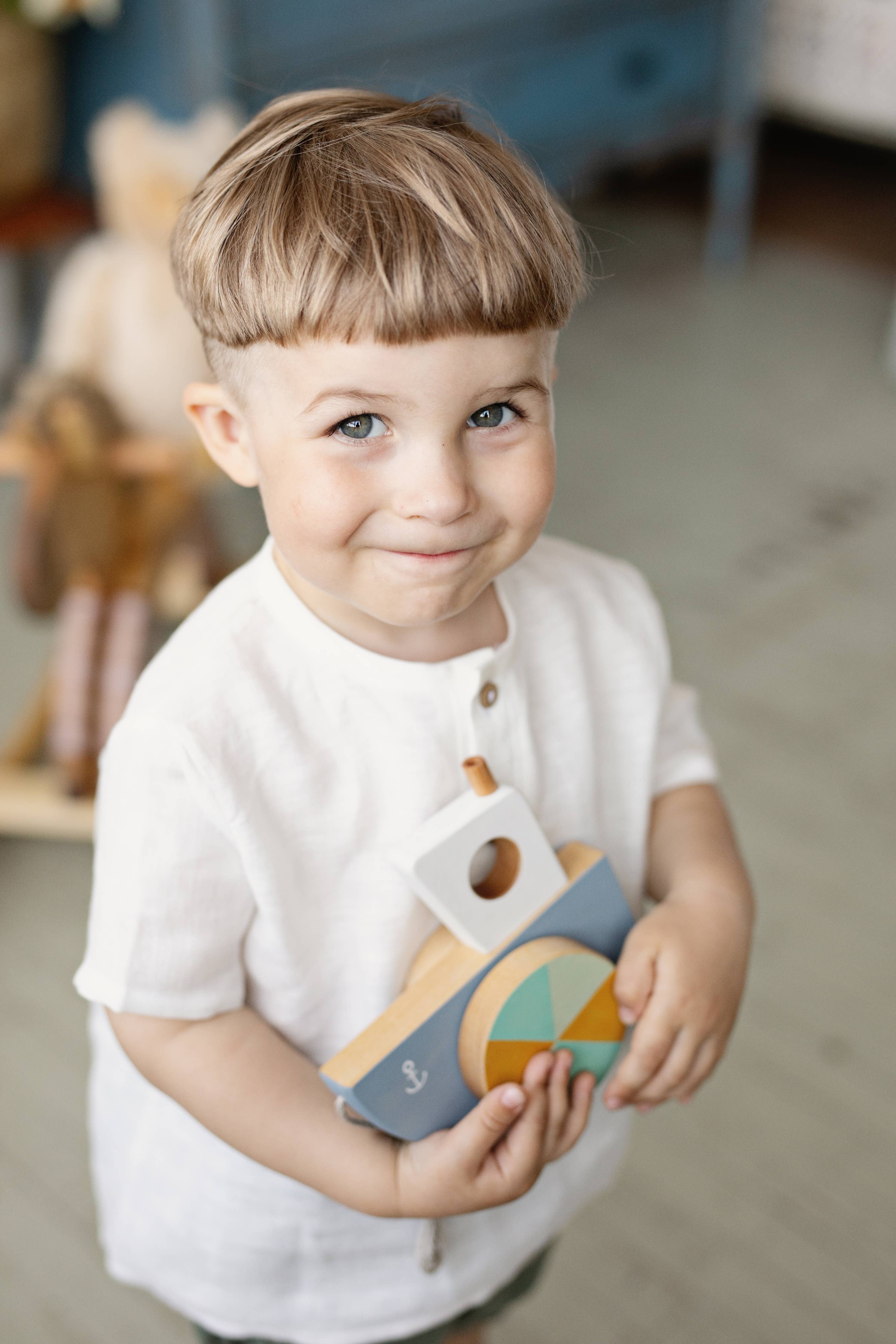 Handcrafted Birch Wood Boat Pull Toy