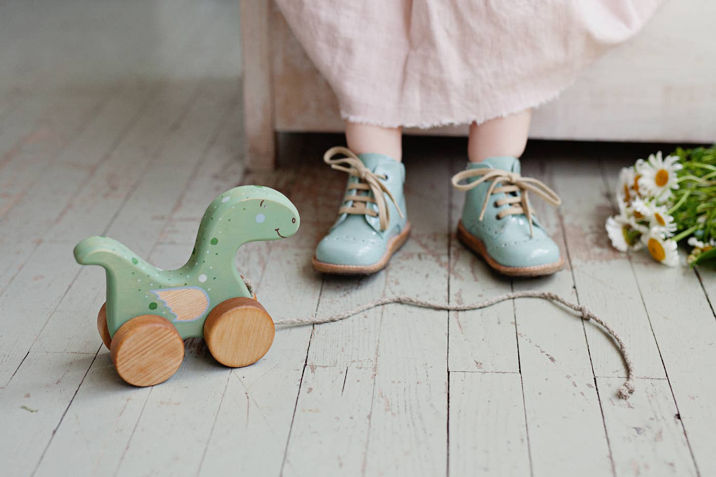 Handcrafted Birch Wood Dinosaur Pull Toy