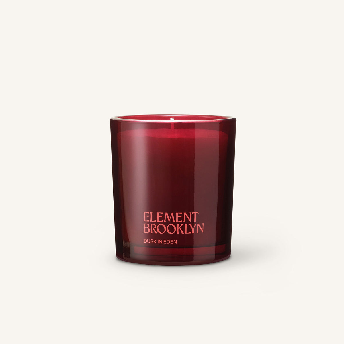 Element Brooklyn Dusk in Eden Candle in deep red glass