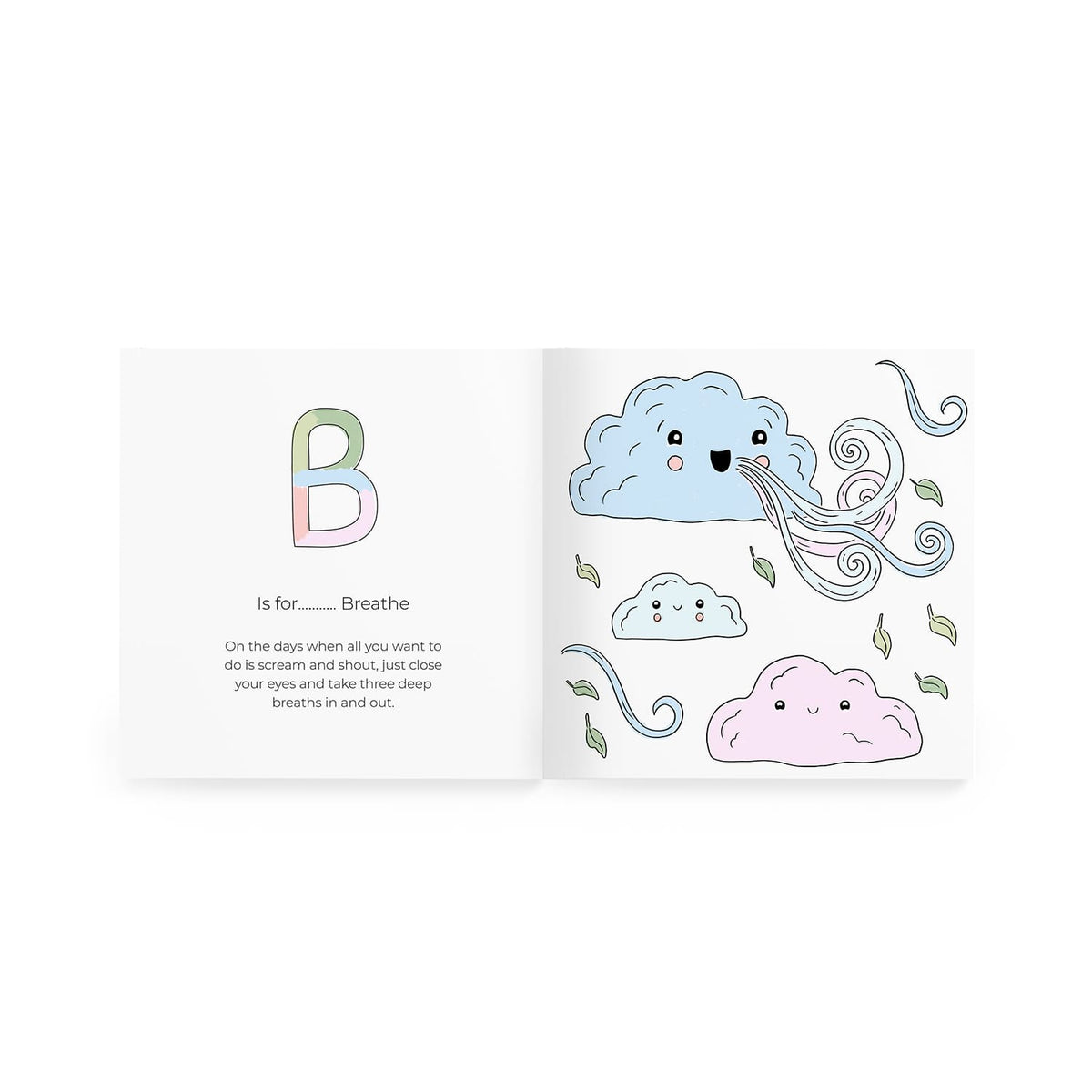 ABCs of Mindfulness, B is for Breathe spread, colored in