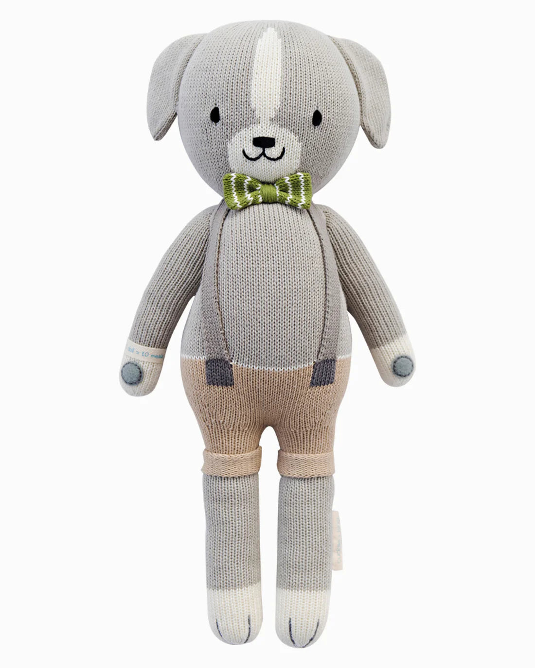 cuddle+kind Noah the Dog in cream and grey, hand-knit, twenty inches