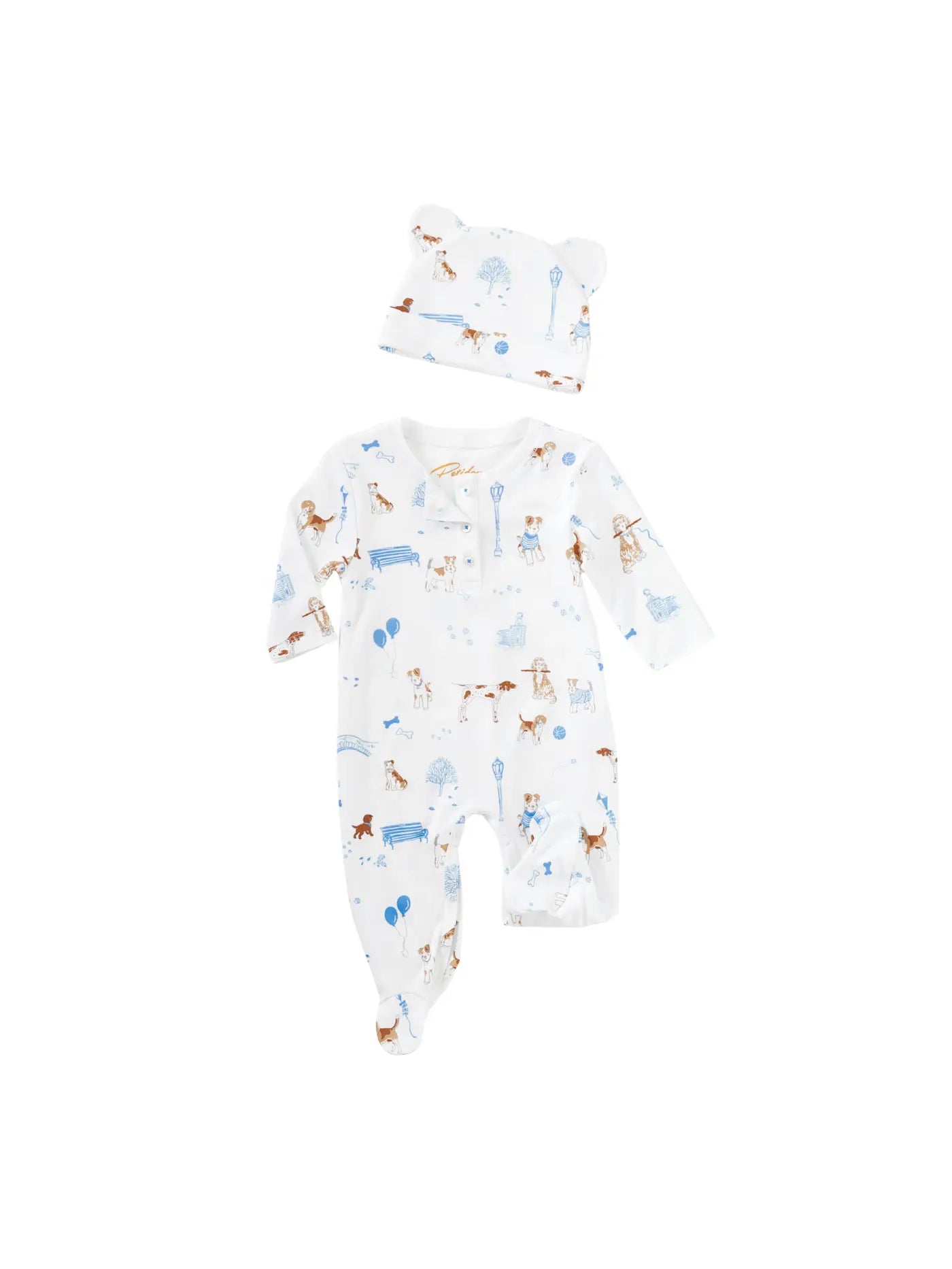 "Pawprints in the Park" Blue Dog Pima Baby Pajama Onesie