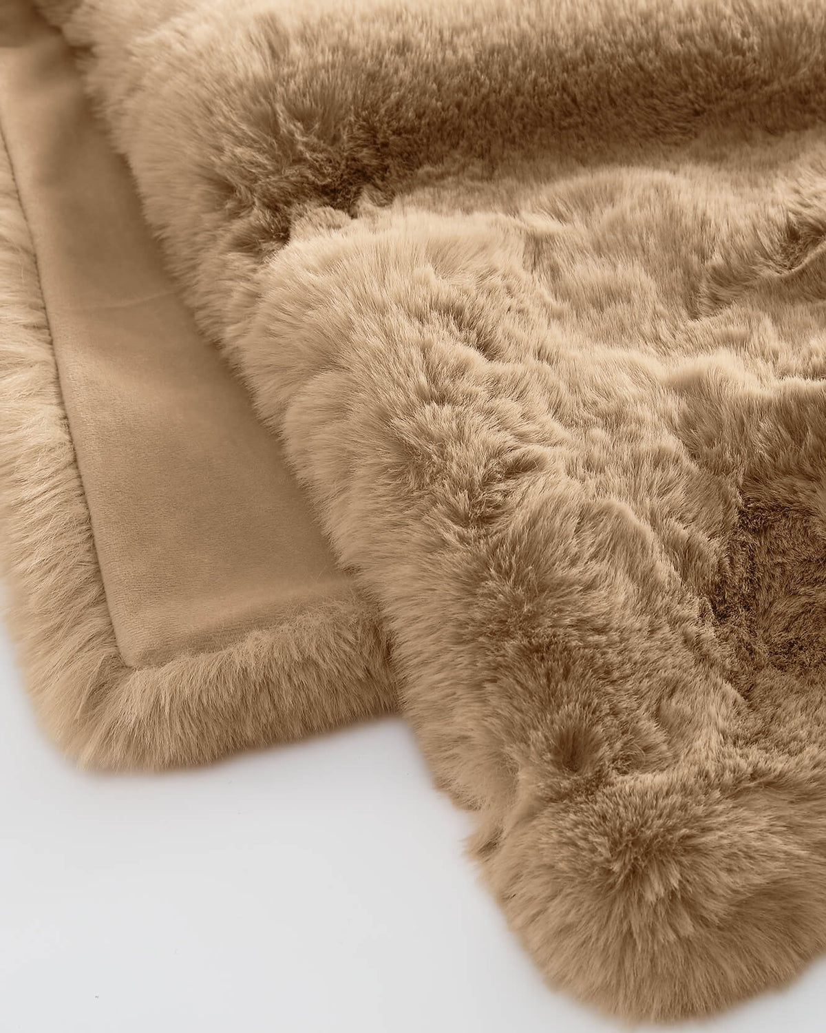 Sunday Citizen faux fur bed runner in tan, detail