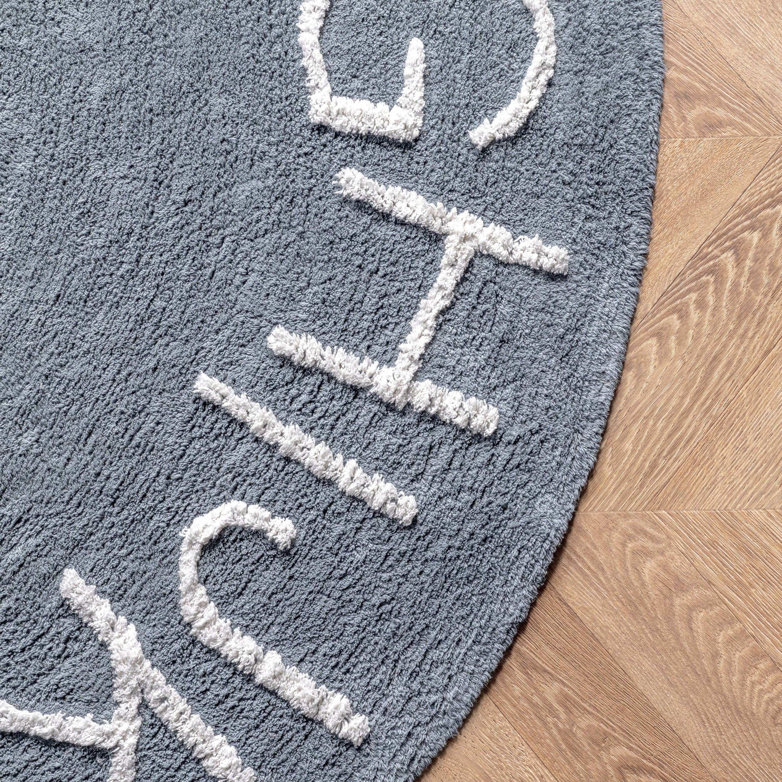 Kids Washable Round Alphabet Rug (Blue) - Round 6'