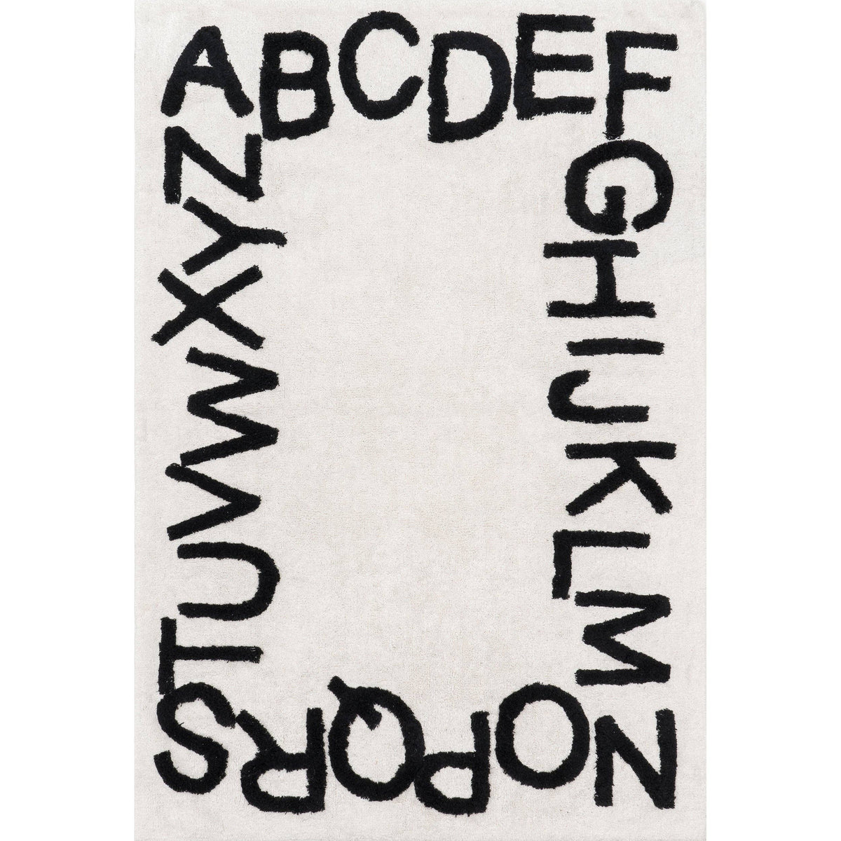 Washable Round Alphabet Rug, Blue, 6 ft
