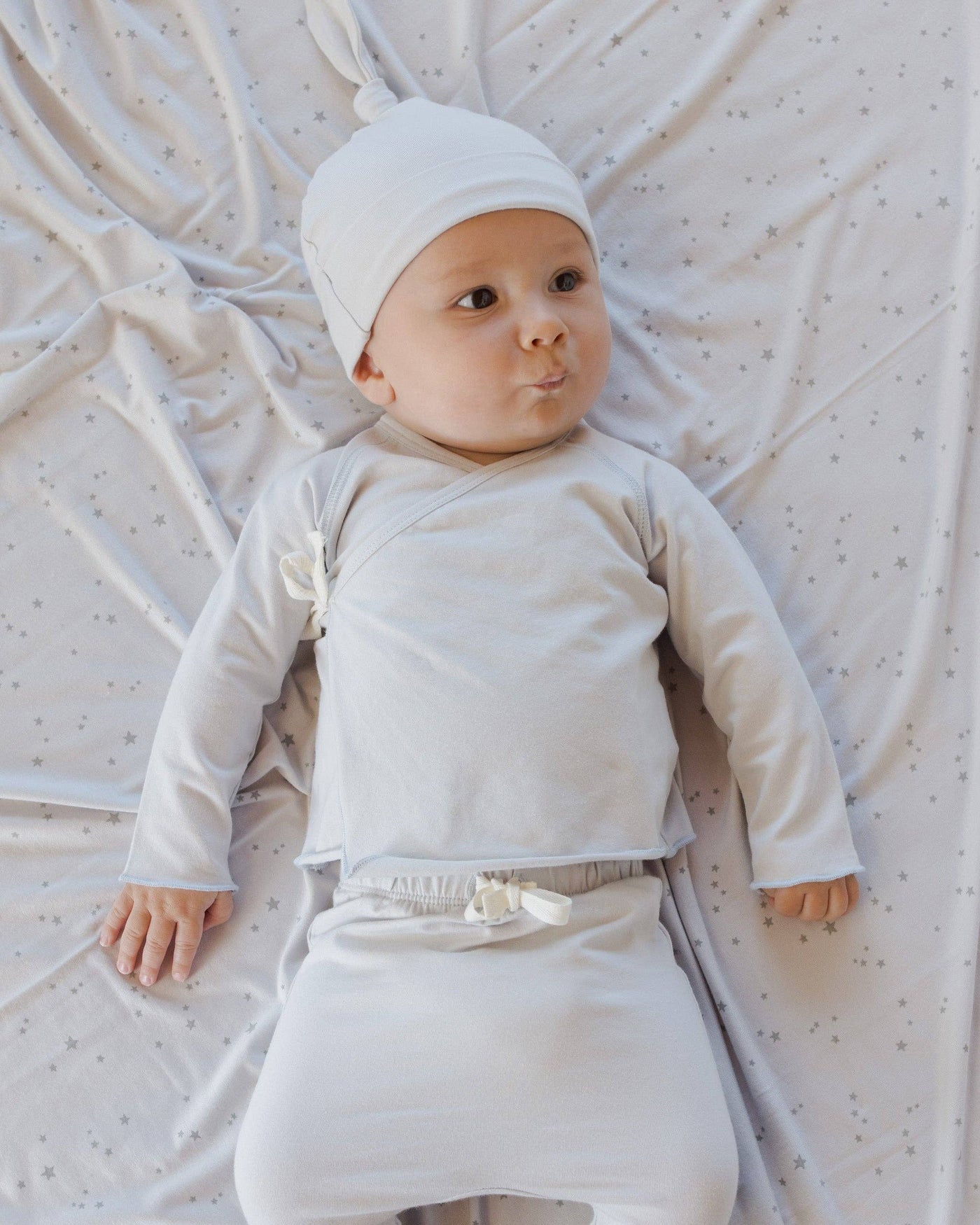 Wrap Top + Footed Pant Set - Fog