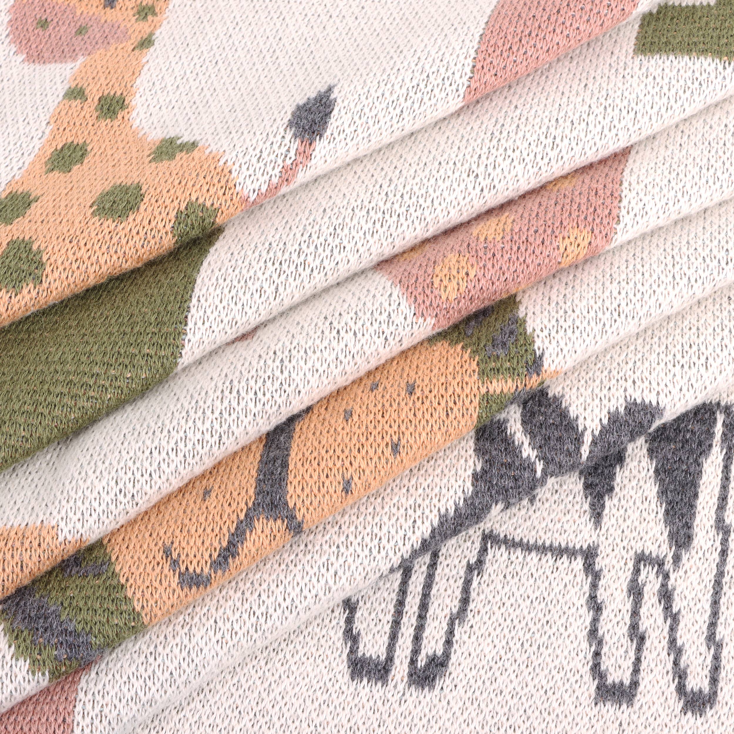 Alphabet Blue - Organic Jacquard Sweater Knit Baby Blanket: Natural/Blue