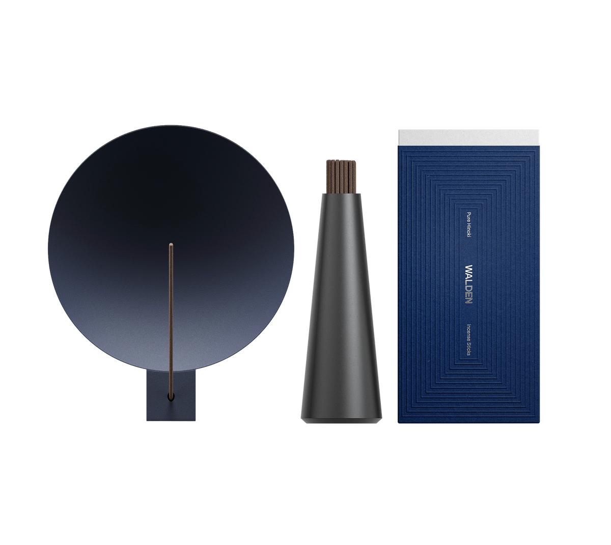Walden Ritual Incense Set, ultramarine holder, carbon vase, hinoki incense