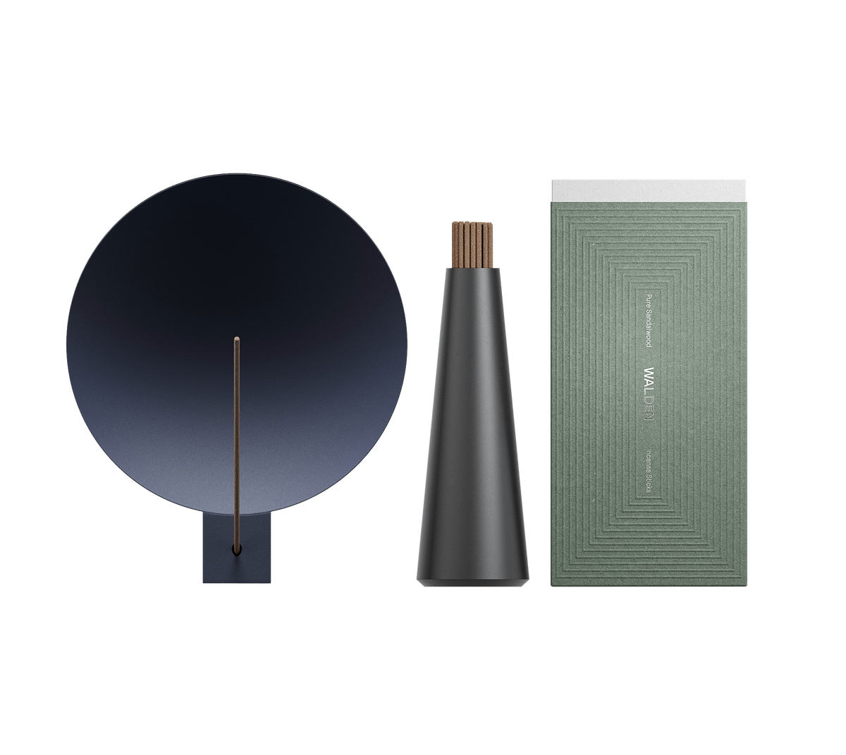 Walden Ritual Incense Set, ultramarine holder, carbon vase, sandalwood incense
