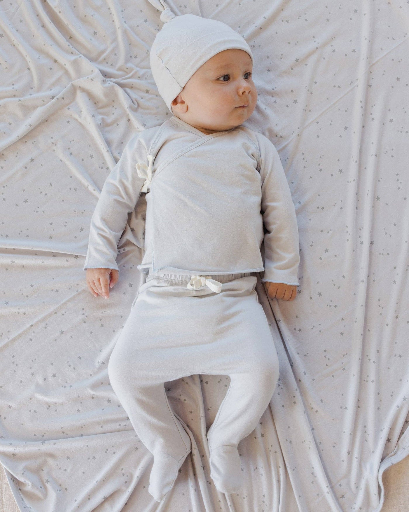 Wrap Top + Footed Pant Set - Fog