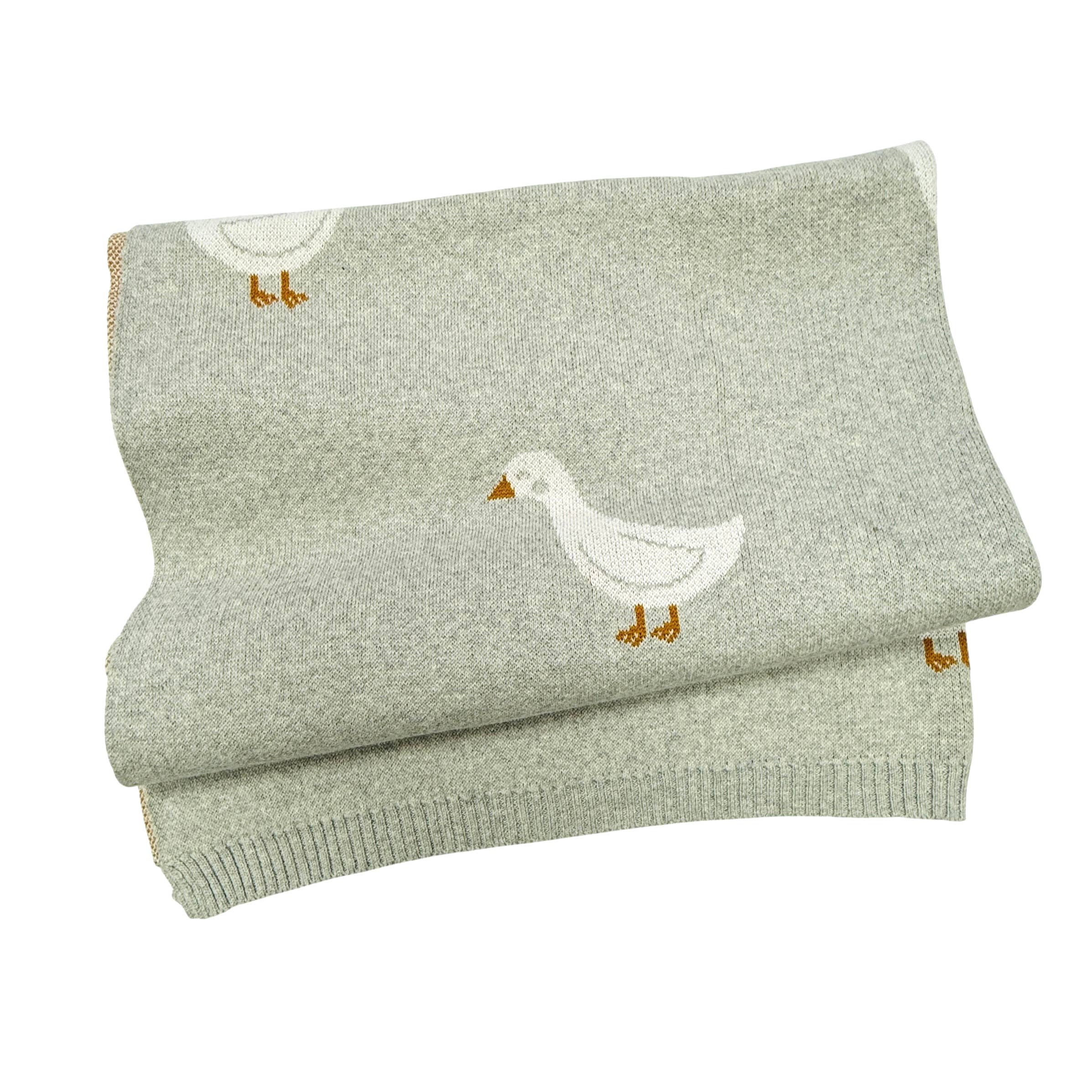 Duck Waddle - Organic Jacquard Knit Baby Blankets: Vanilla Grey