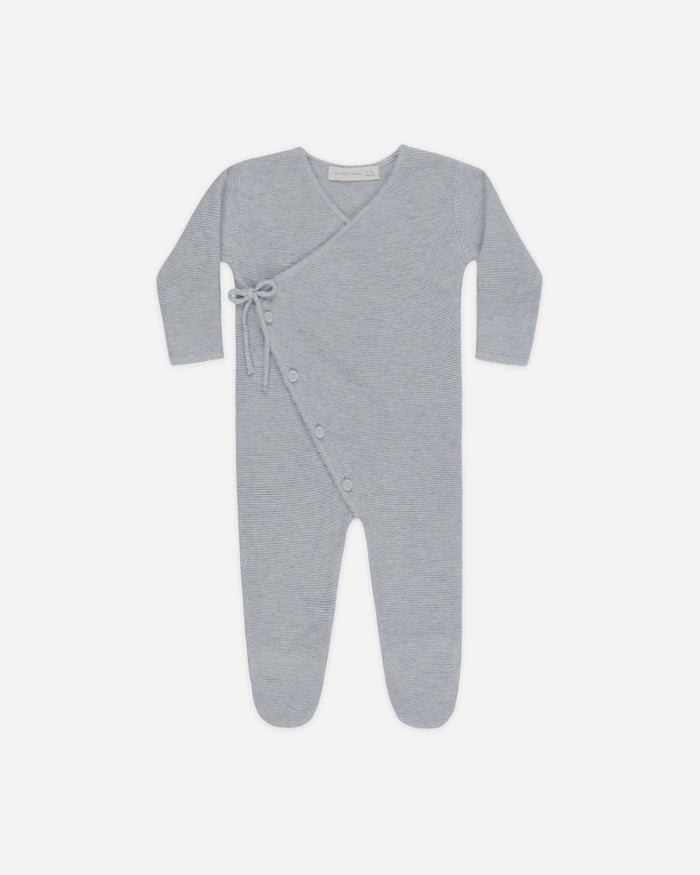 Wrap Knit Footie - Heathered Dusty Blue