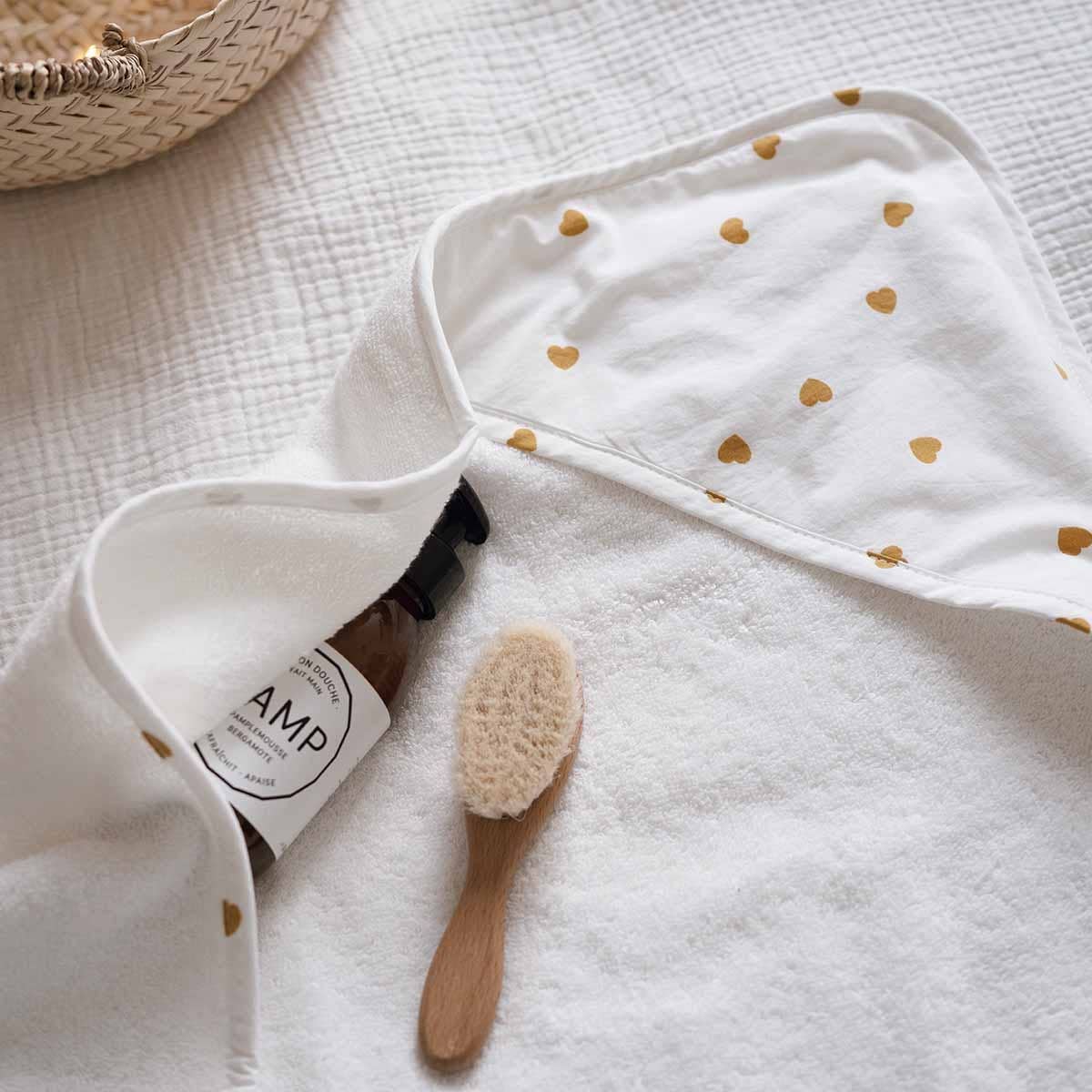 Colette Baby Bath Cape - Heart Mustard