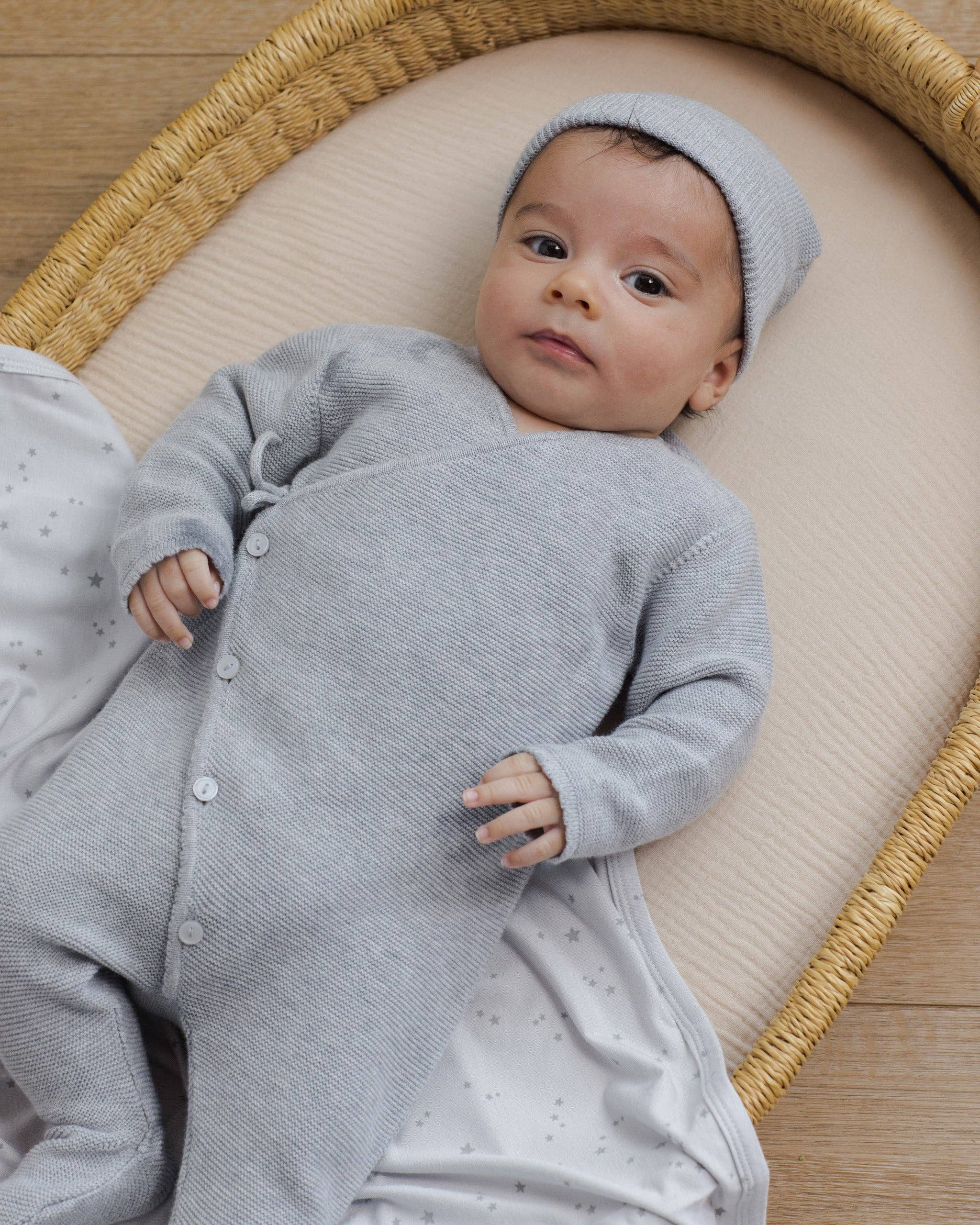 Wrap Knit Footie - Heathered Dusty Blue