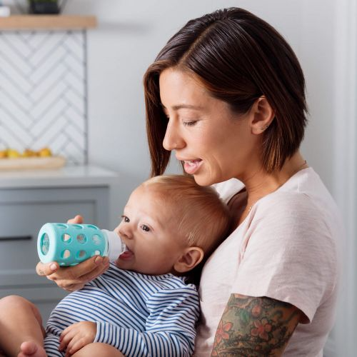 4oz Glass Baby Bottle - Stage 1 Nipple, Stopper, and Cap: Sky