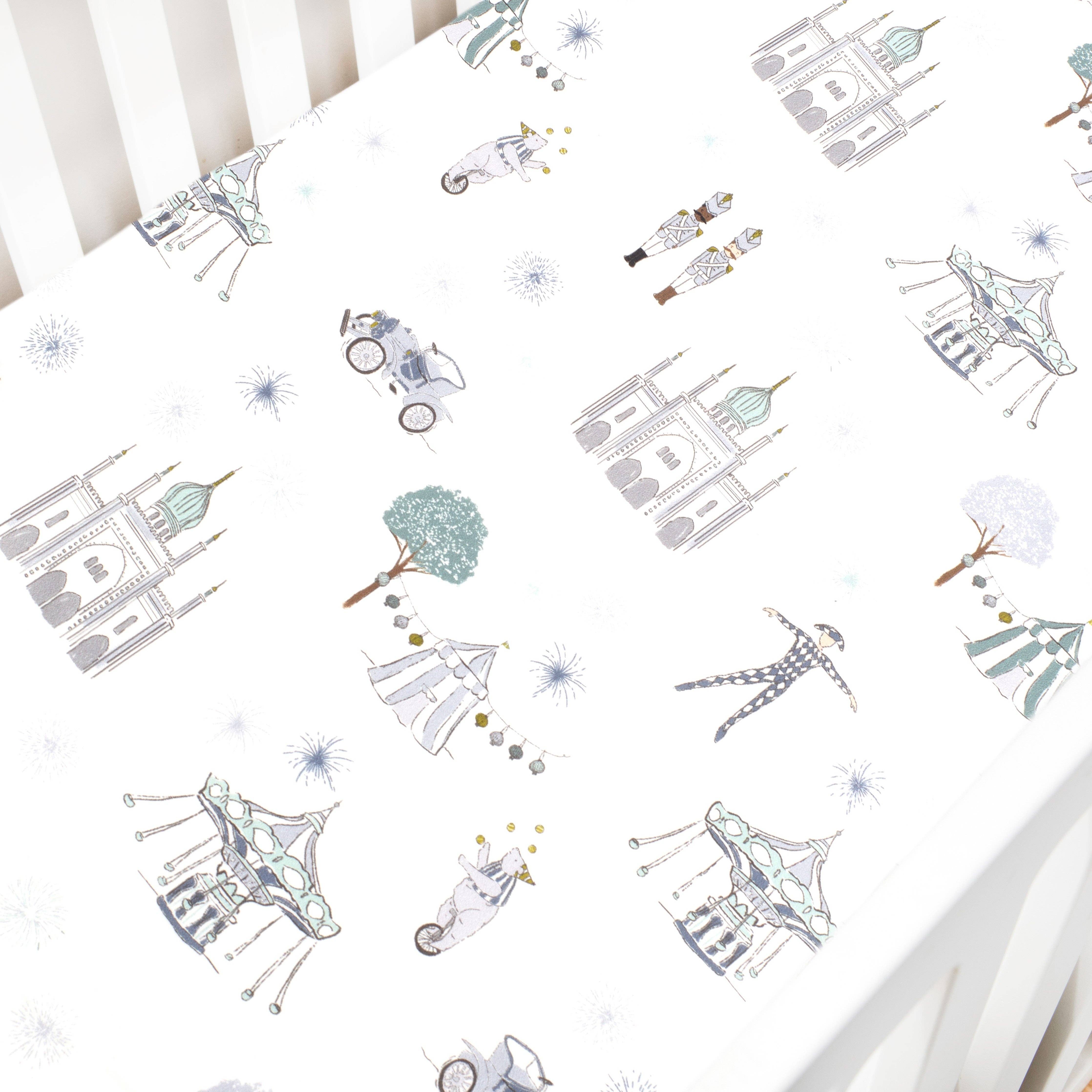 Adventures in Wonderland Crib Sheet - Aqua