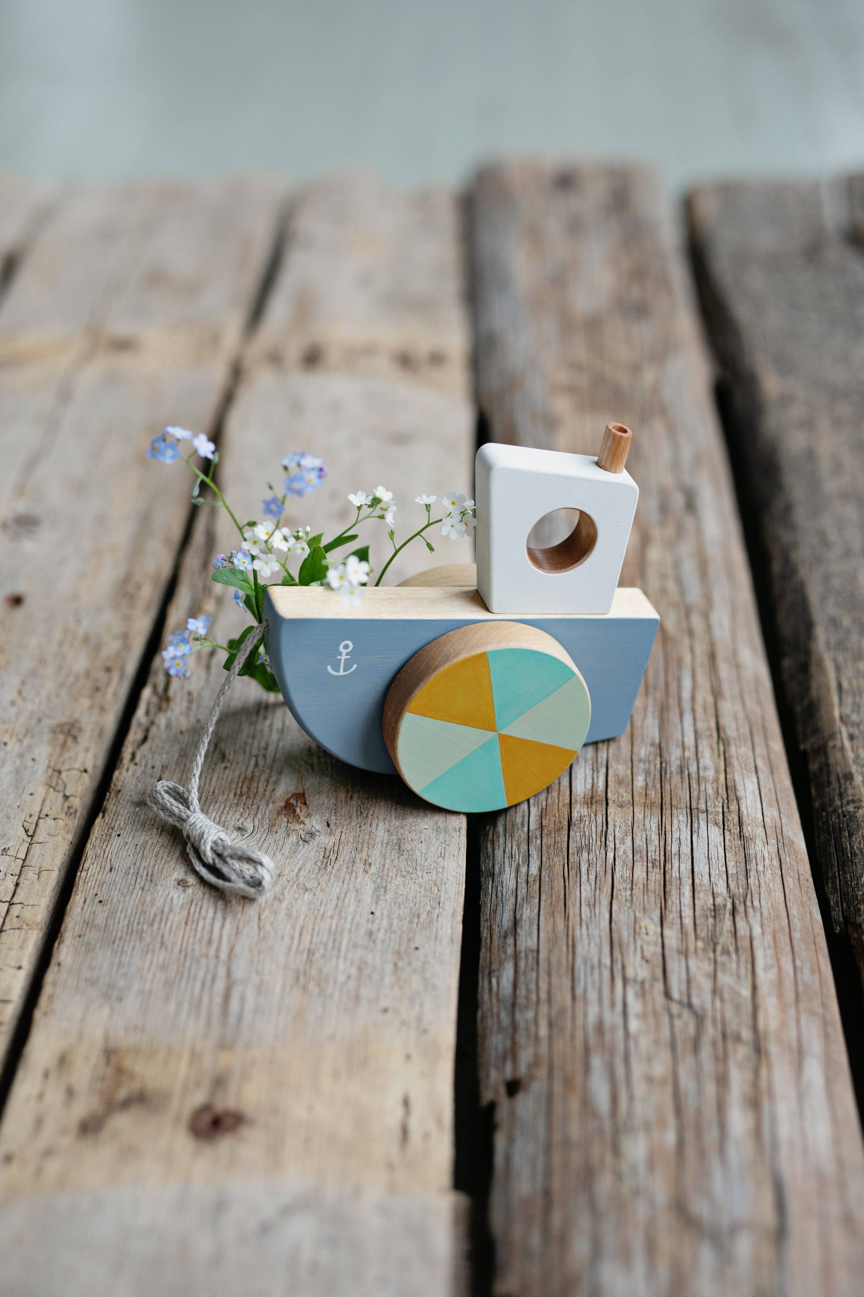 Handcrafted Birch Wood Boat Pull Toy