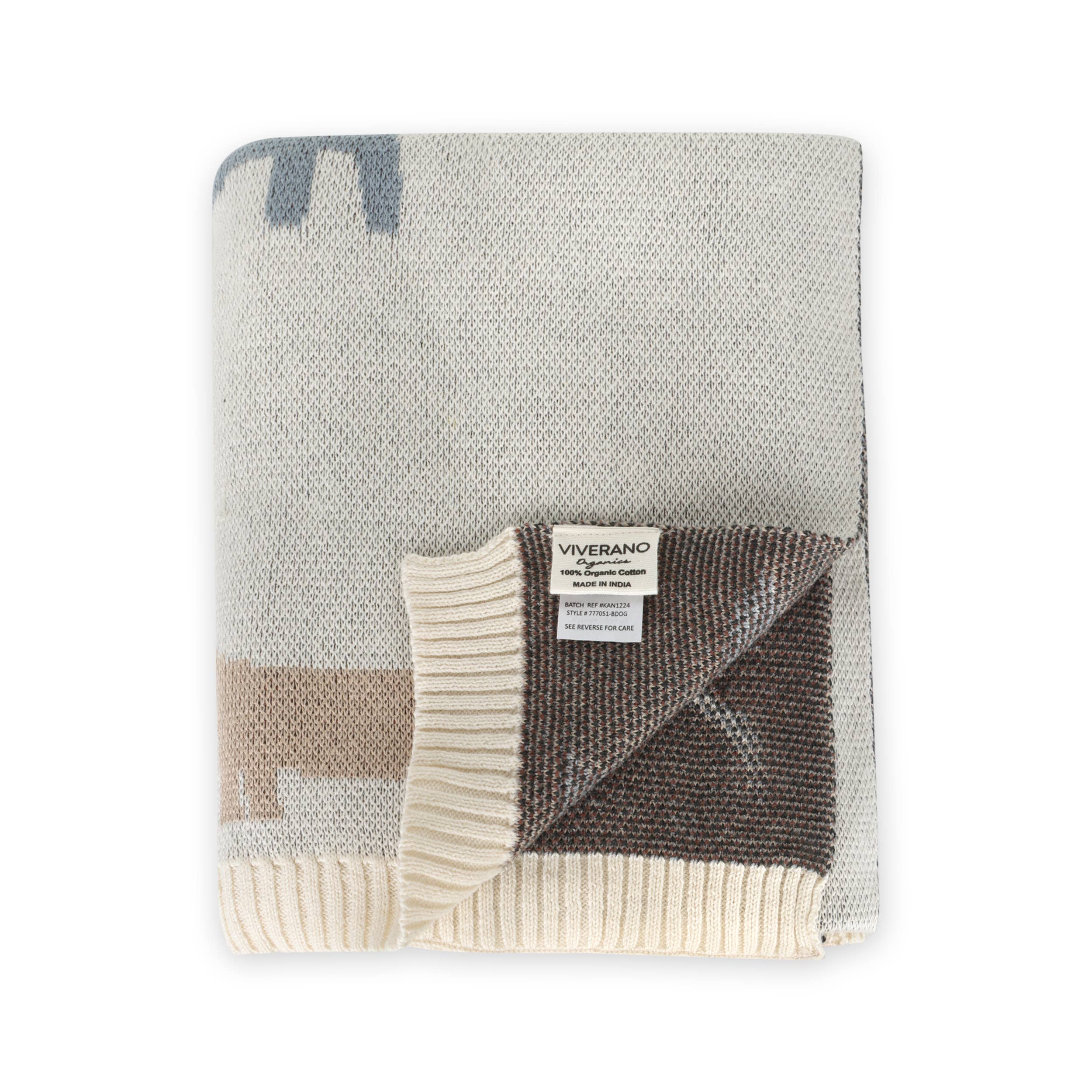 Buddy Dog - Organic Jacquard Sweater Knit Baby Blanket: Natural
