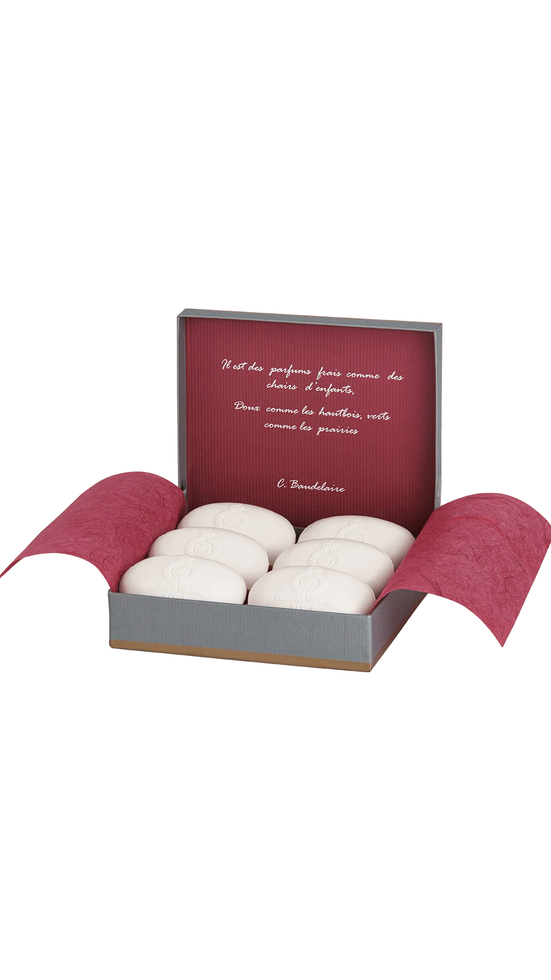 François Charles Fine Soaps by Rancé, six bars in an open presentation box