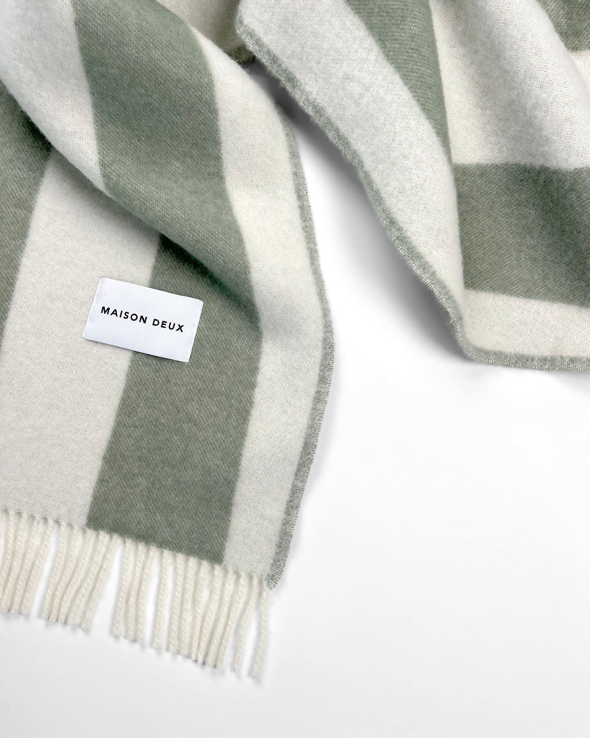 Maison Deux Rough Stripe Blanket in Agave, fringe