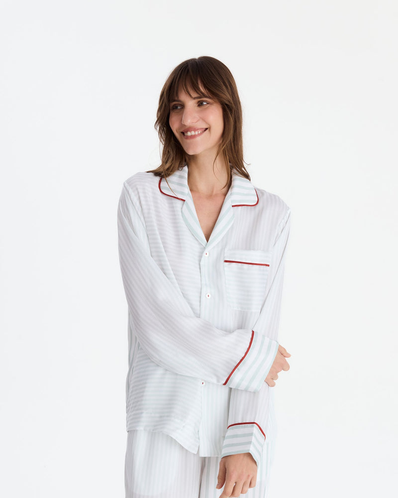 Mare Silky Lyocell Long Pajama Set - Misty Blue
