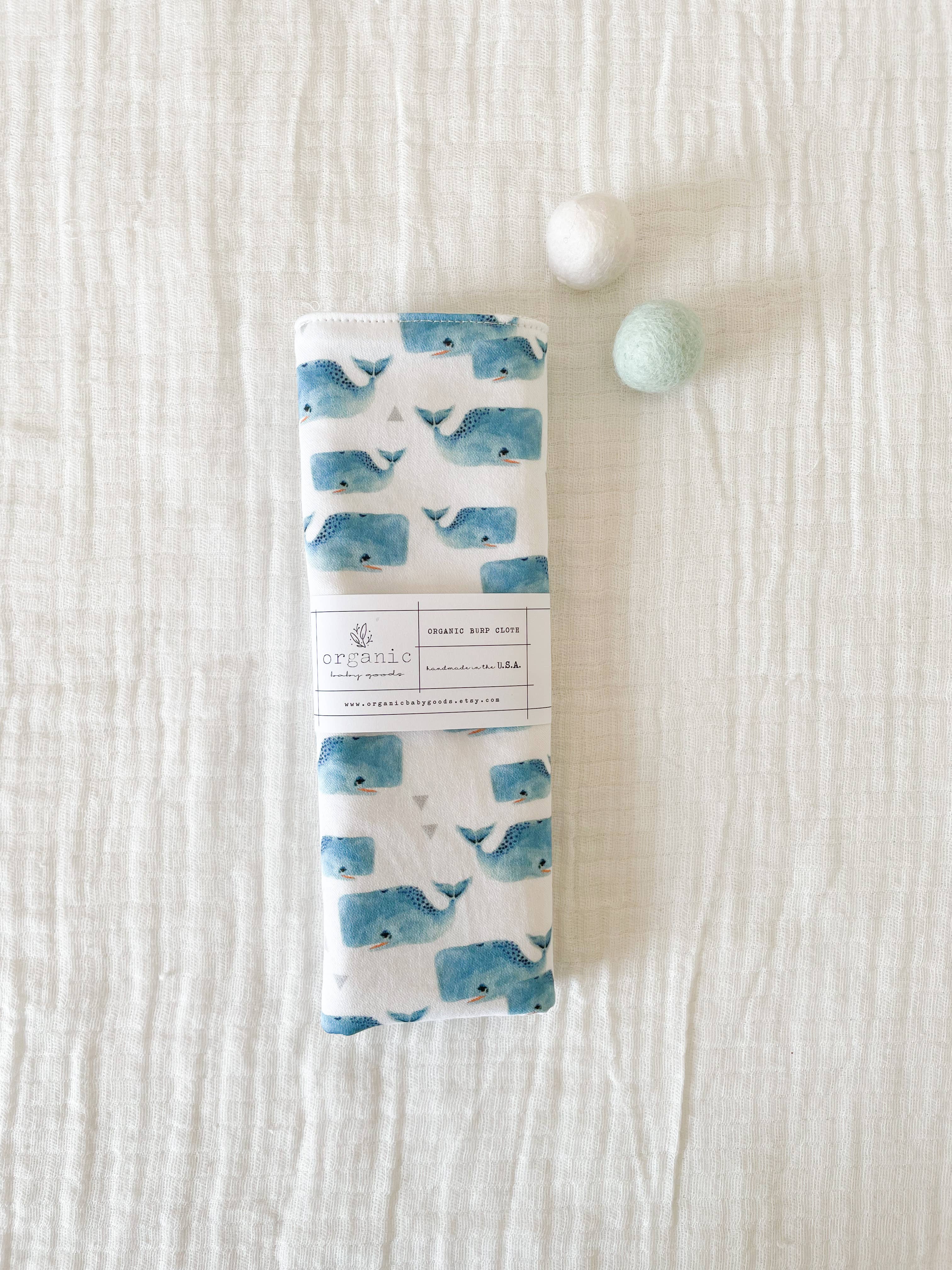 Organic Whales Burp Cloth