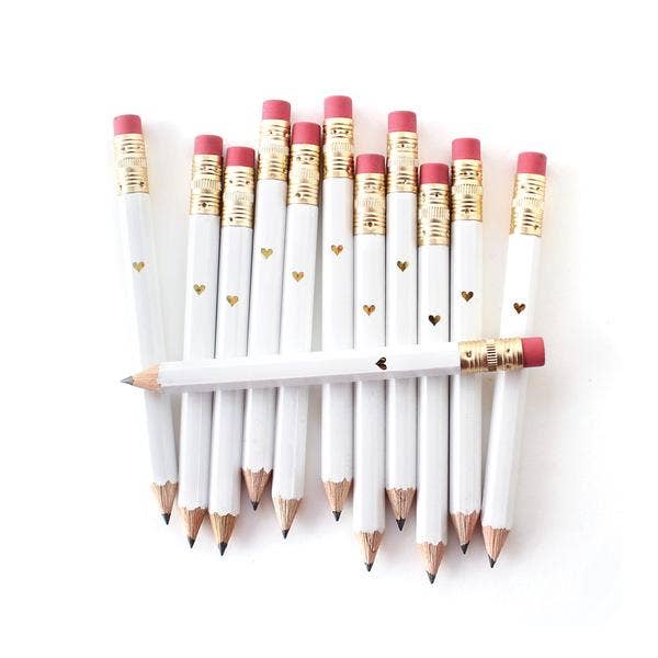 Mini Gold Heart - White Mini Pencils