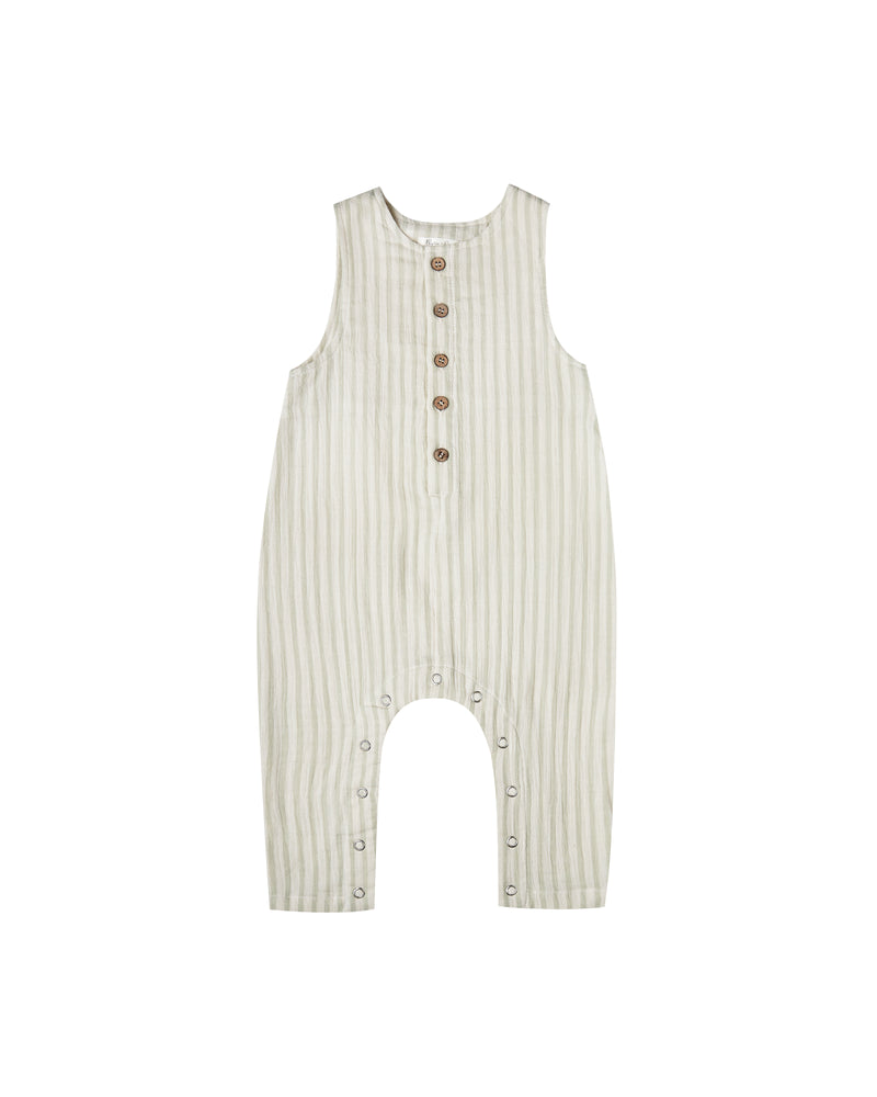 Striped Button Jumpsuit Sage-Ivory