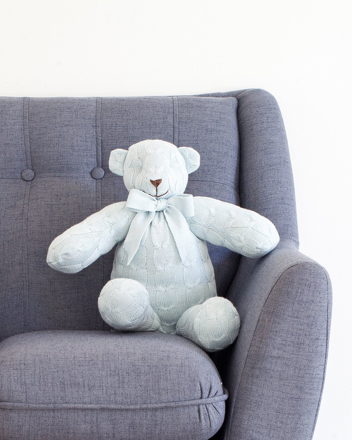 Plush Cable Knit Teddy Bear - Blue