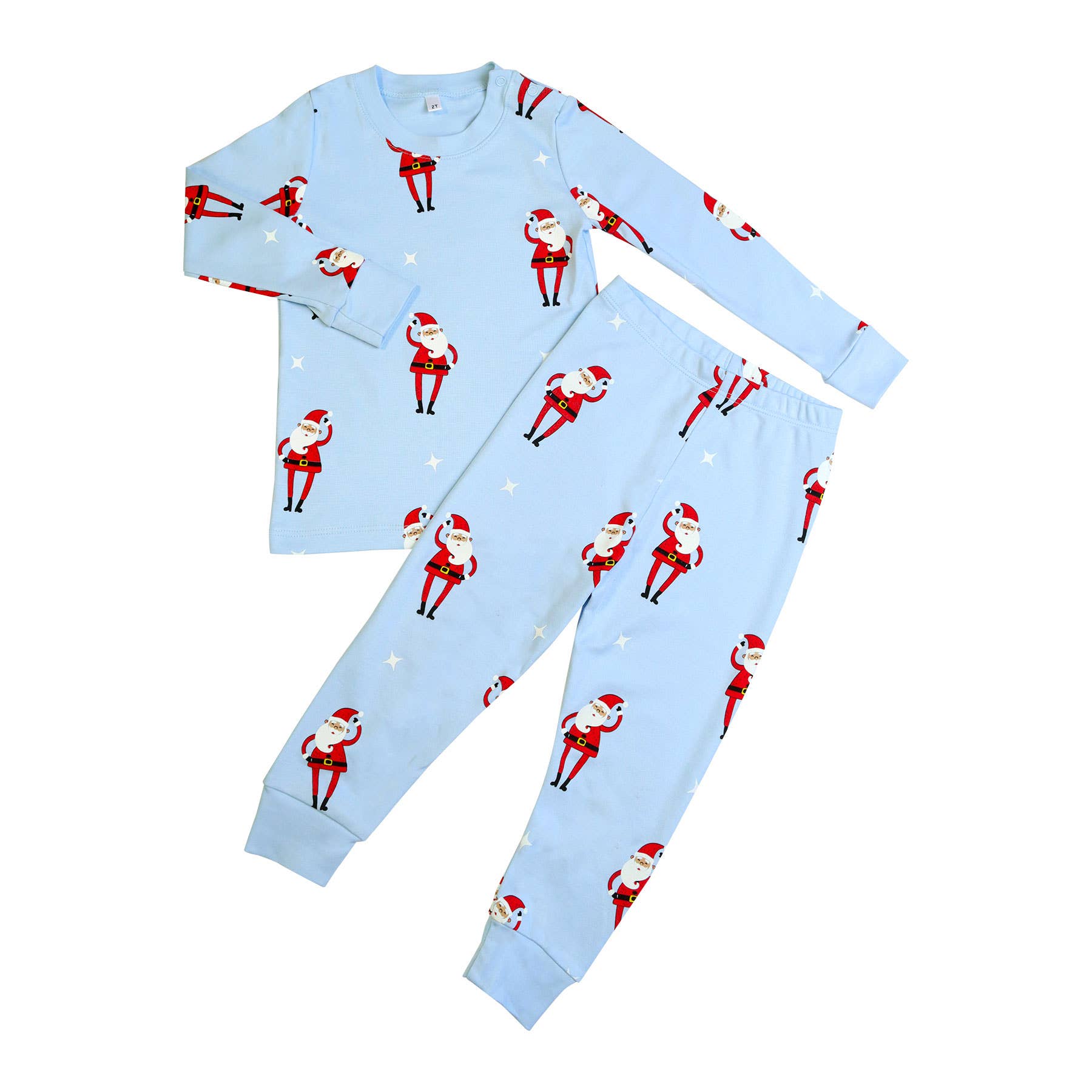 Tinsel Santa Two Piece Pajama in Cloud Blue