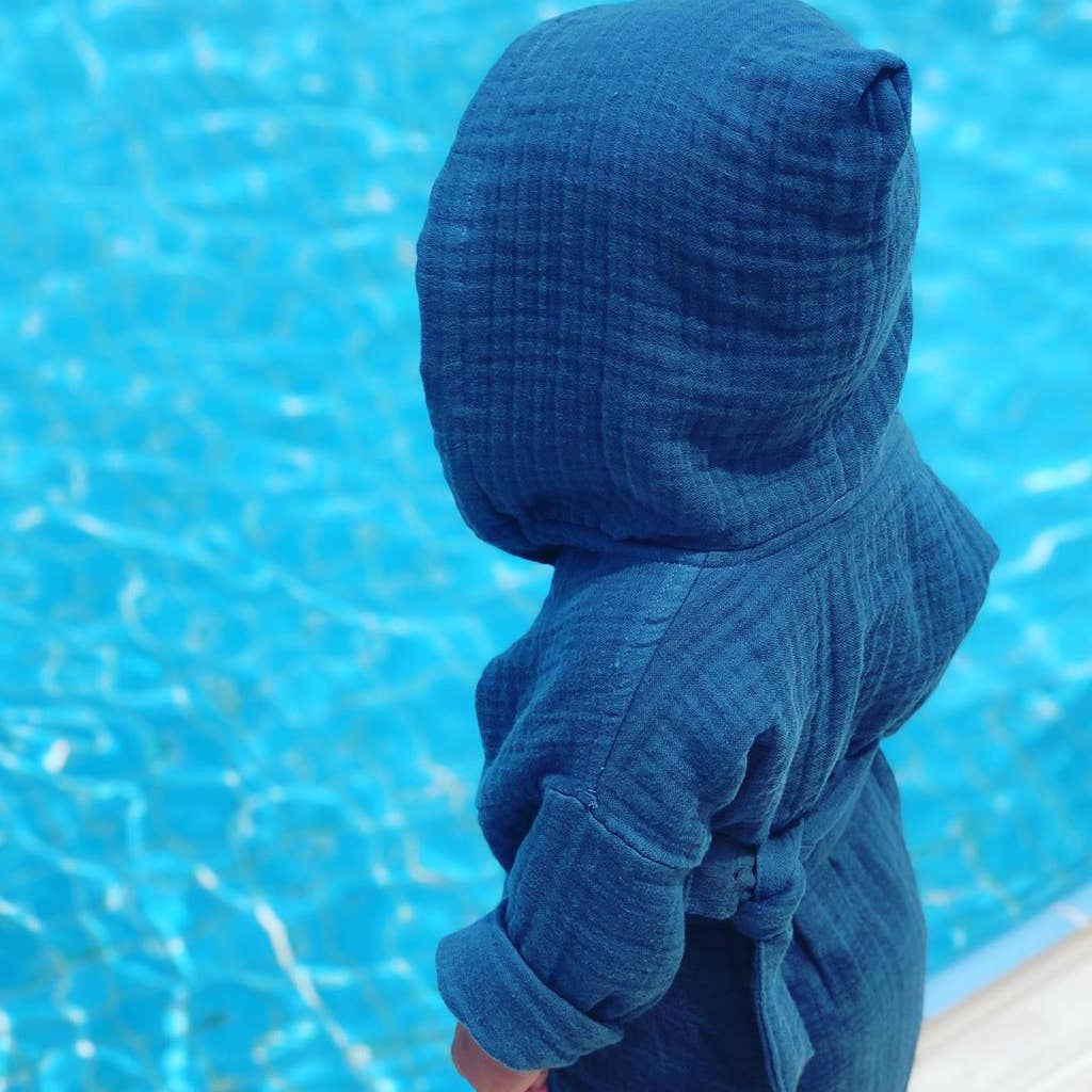 Indigo Blue Cotton Muslin Beach Robe for Kids