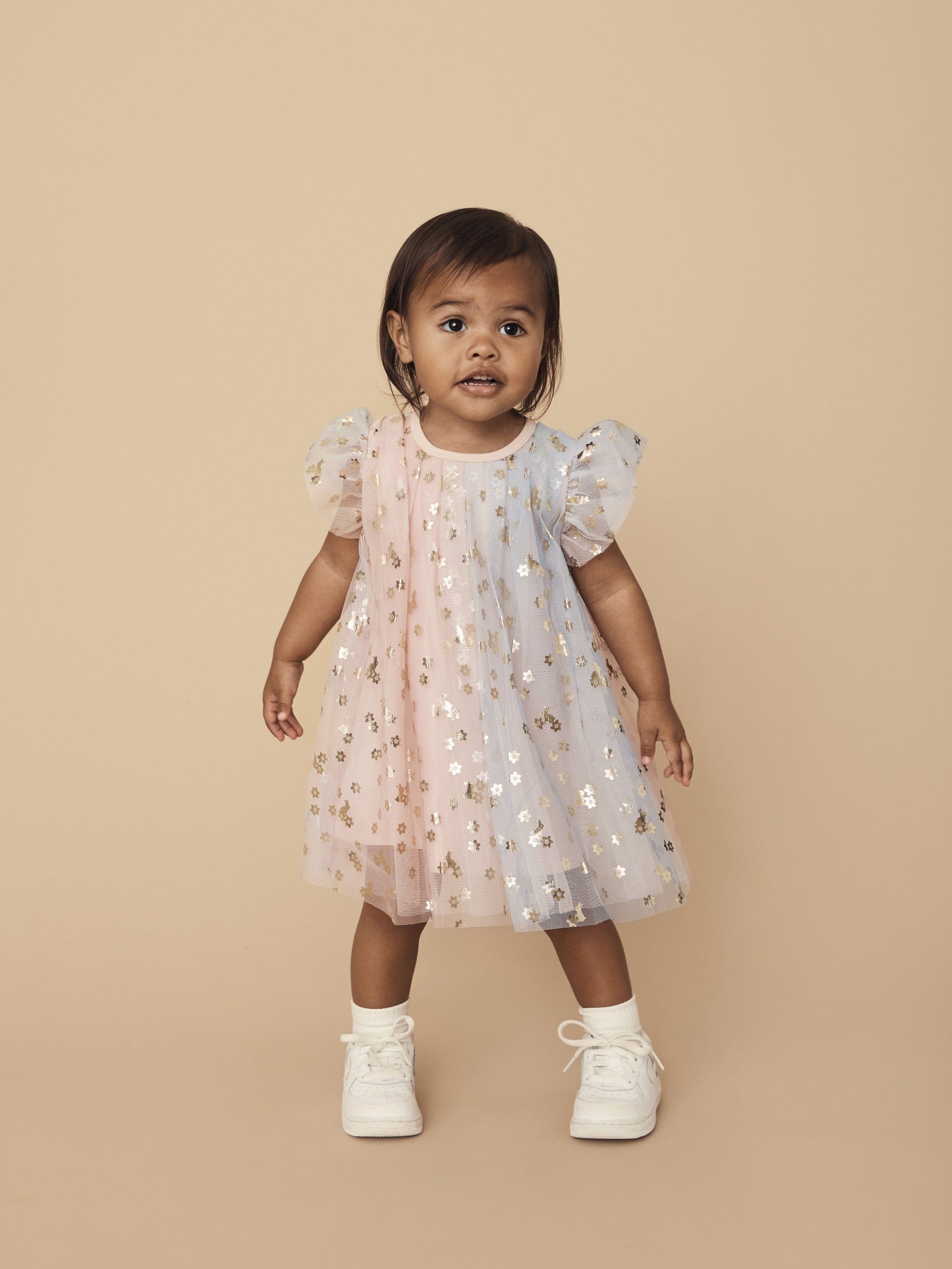 Rainbow Bunnies Flutter Sleeve Dress - Multi