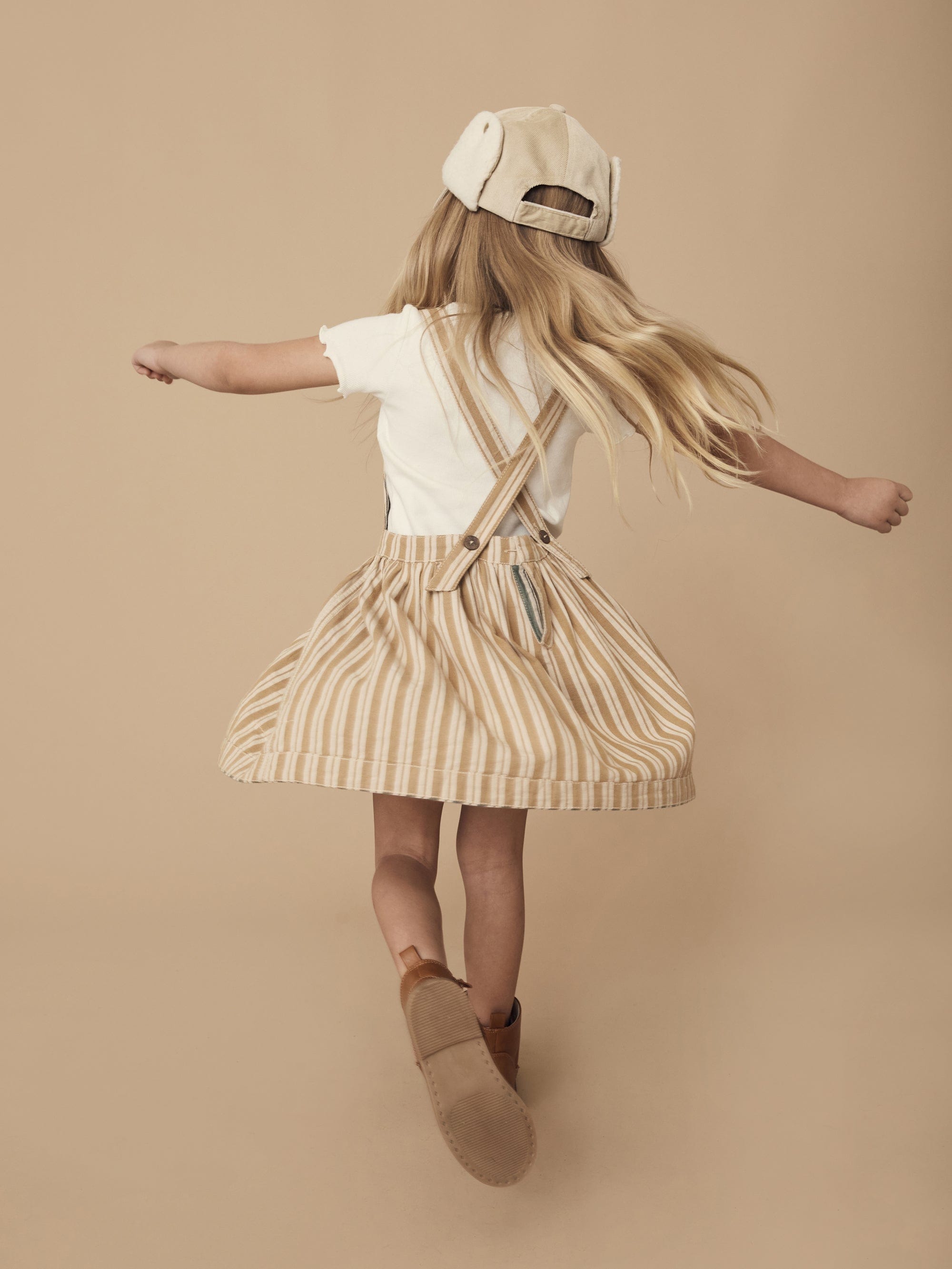 Stripe Reversible Pinafore - Light Spruce + Amber Stripe