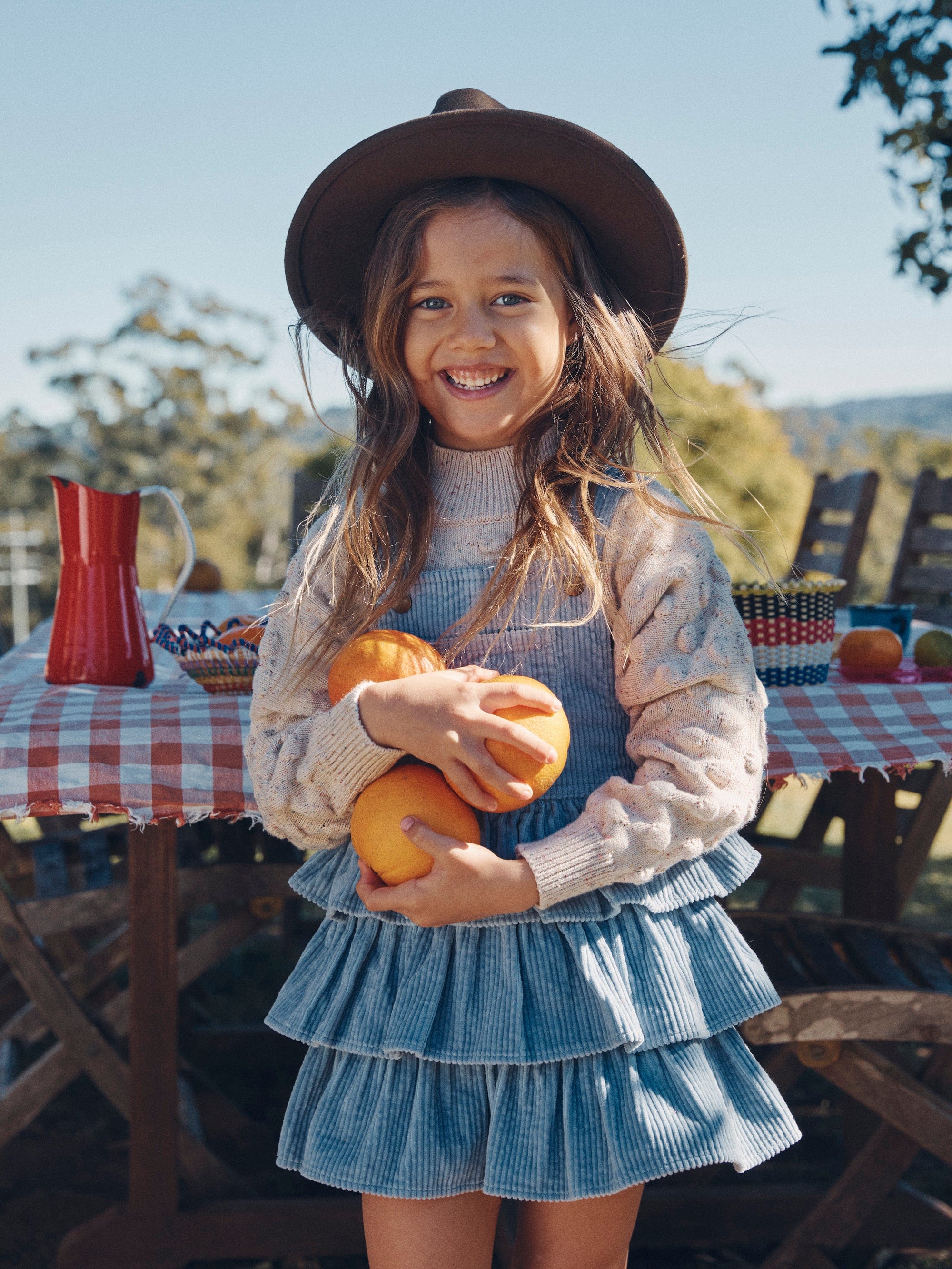 Dusty Blue Cord Pinafore