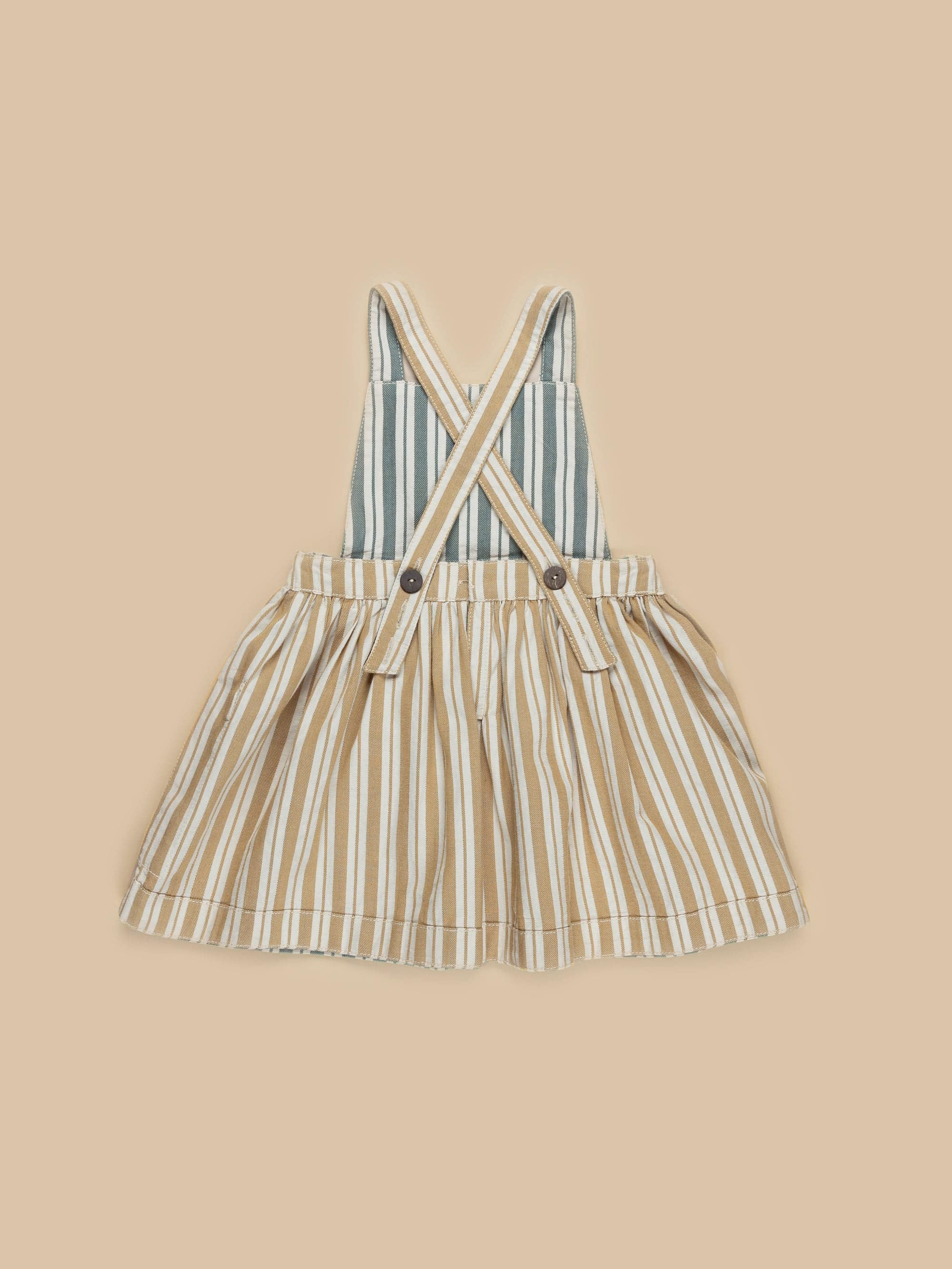 Stripe Reversible Pinafore - Light Spruce + Amber Stripe