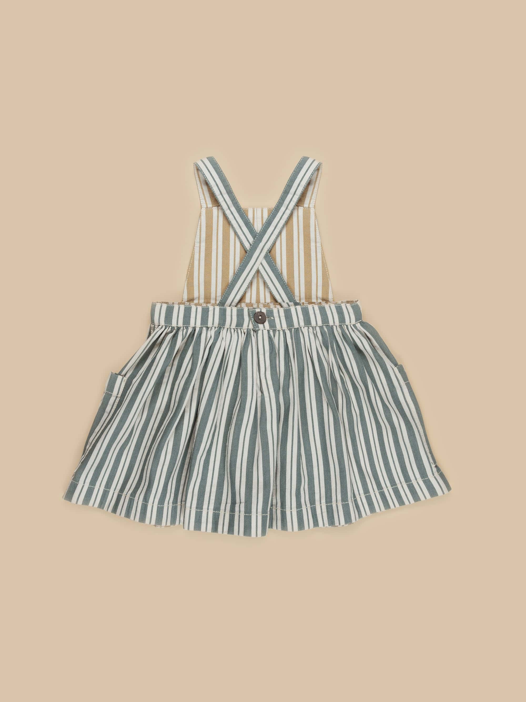 Stripe Reversible Pinafore - Light Spruce + Amber Stripe