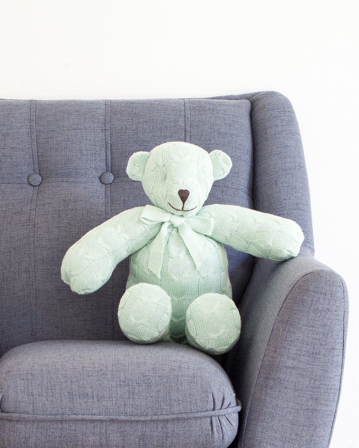 Plush Cable Knit Teddy Bear - Mint