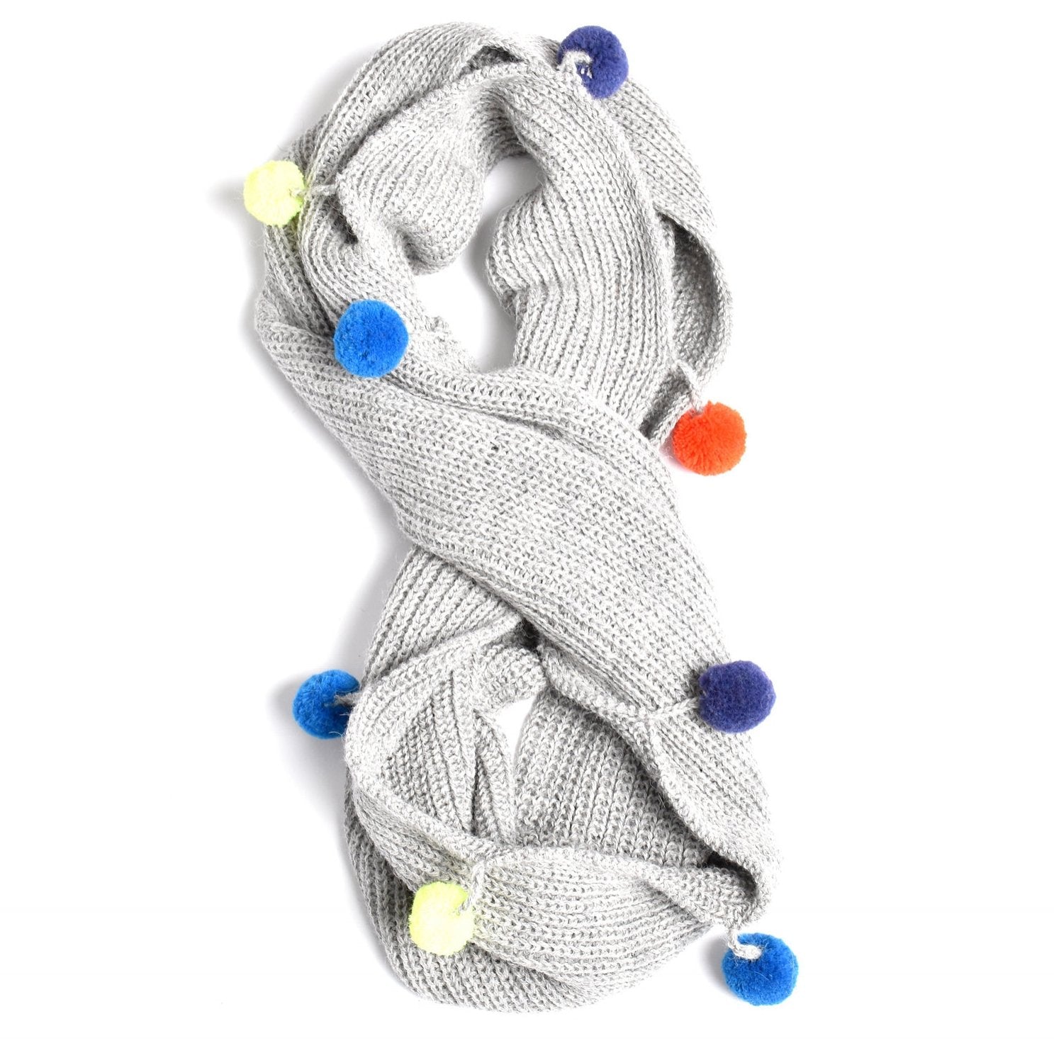Double Wrap Infinity Pom Scarf Grey