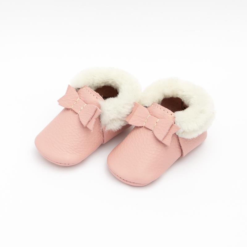 Shearling Bow Moccasin - Blush