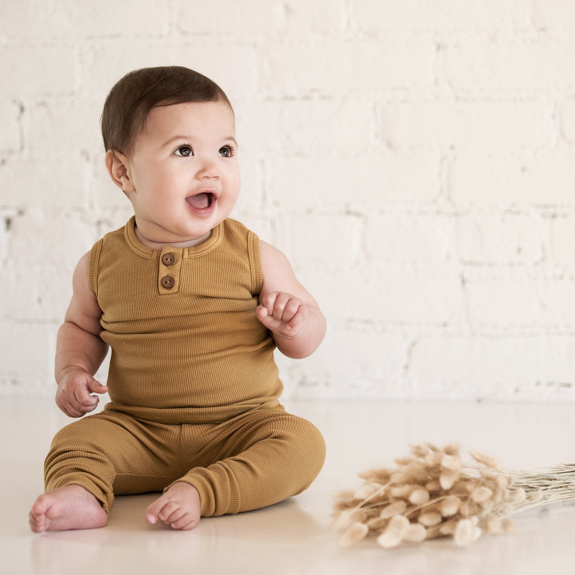 Organic Vintage Henley Tank Ochre