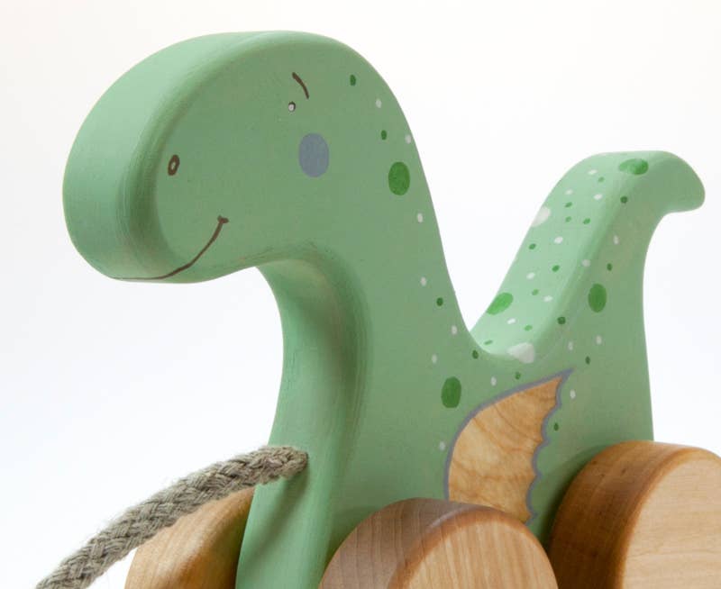 Handcrafted Birch Wood Dinosaur Pull Toy