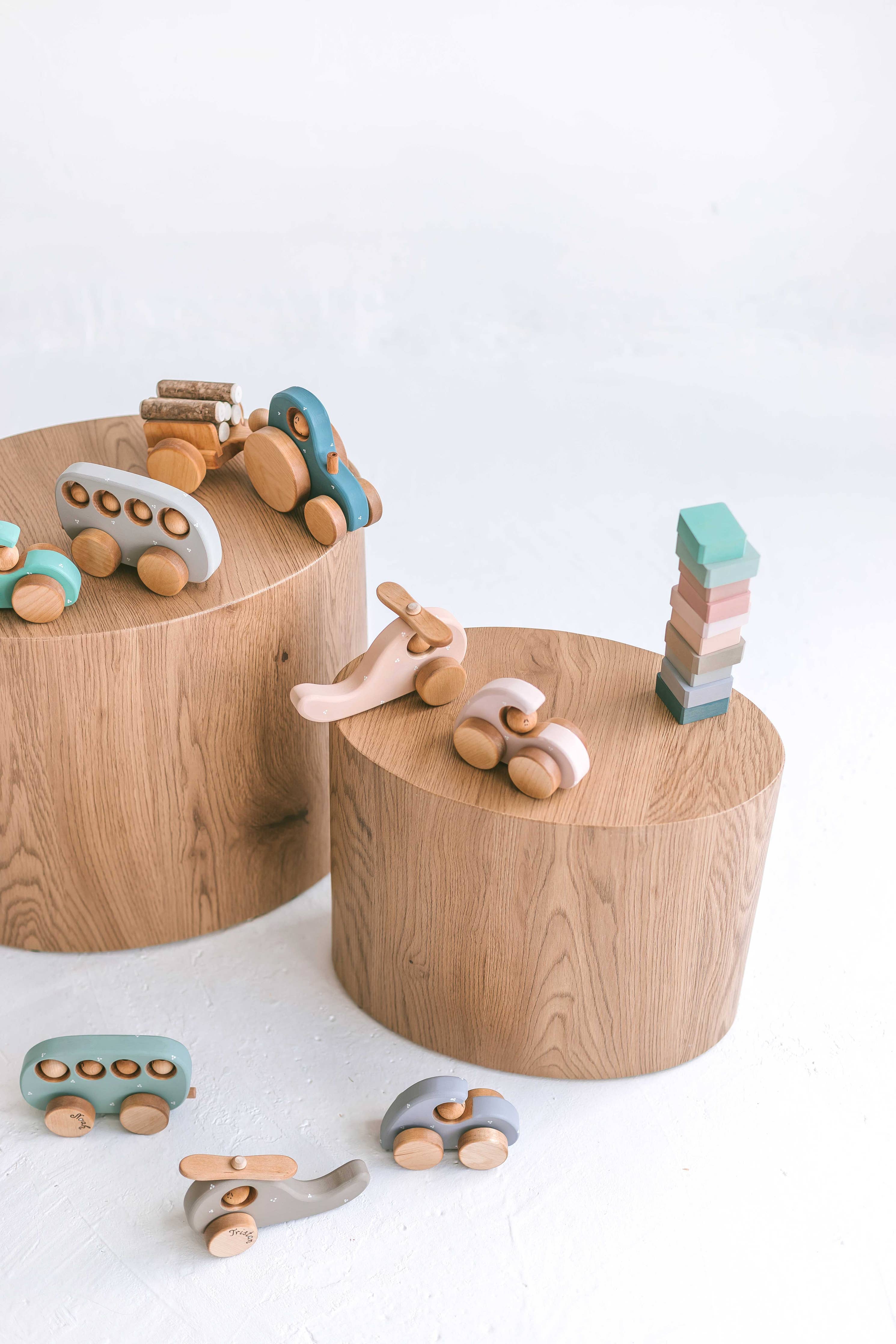 Handmade Wooden Toy, a Tractor: Moody Blue